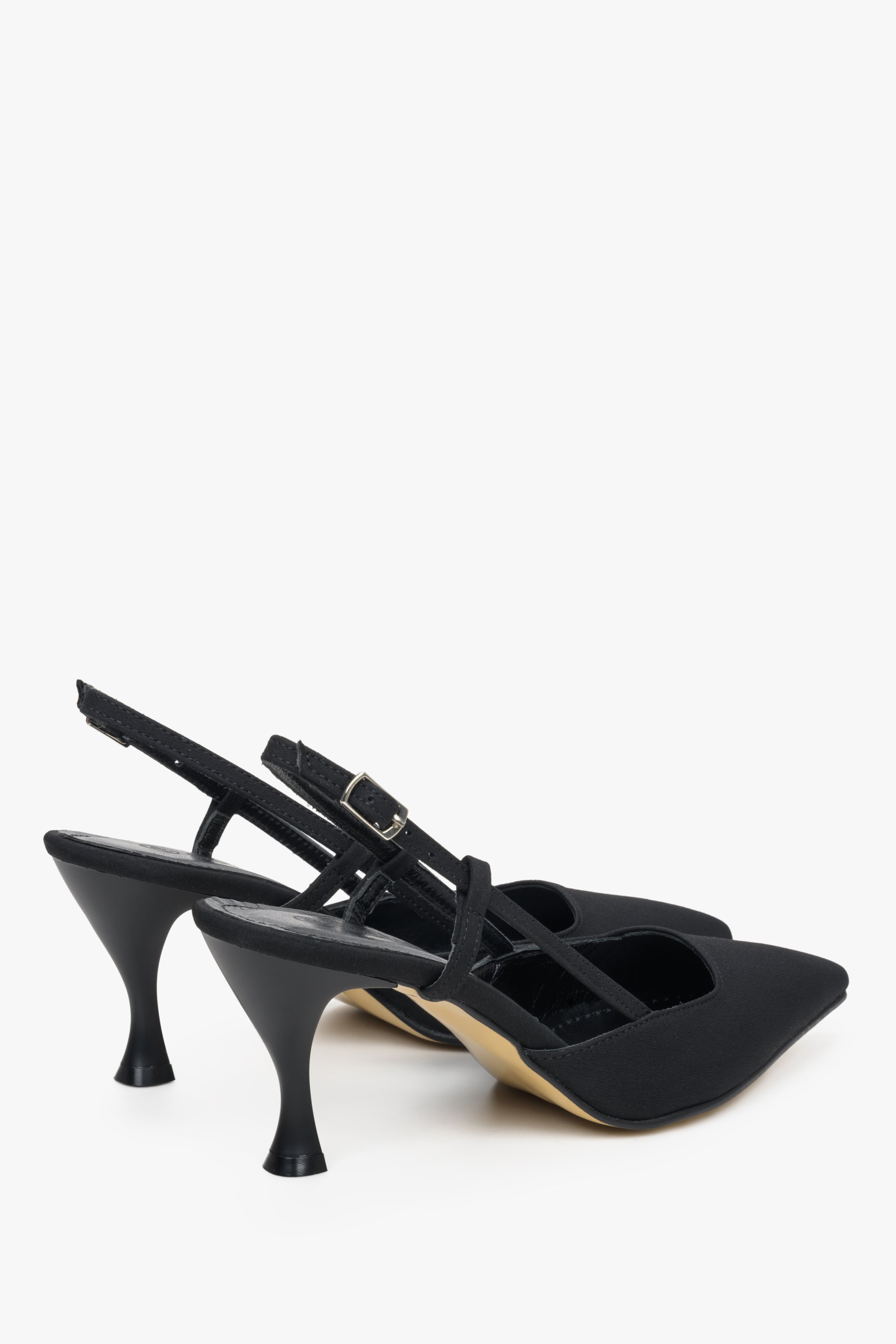 Pointed toe, women's slingback shoes on a funnel heel - presentation of the edges.