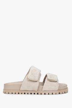 Women's Light Beige Velour Slide Sandals with Soft Straps Estro ER00116944.