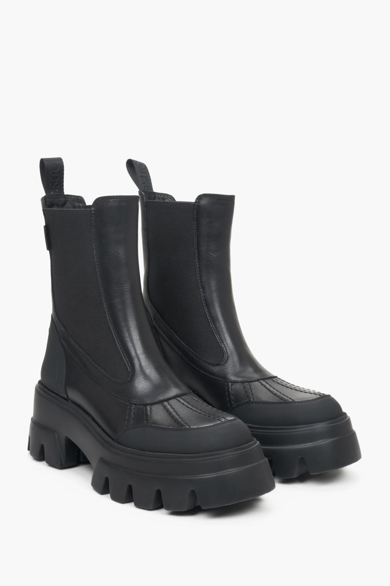 High, fall women's boots made of black genuine leather by Estro.