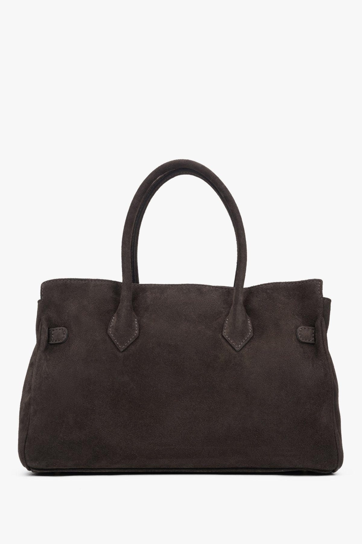 Large handbag in a deep dark brown shade, crafted from premium-quality Italian natural velour.