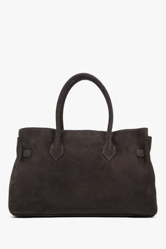 Large handbag in a deep dark brown shade, crafted from premium-quality Italian natural velour.