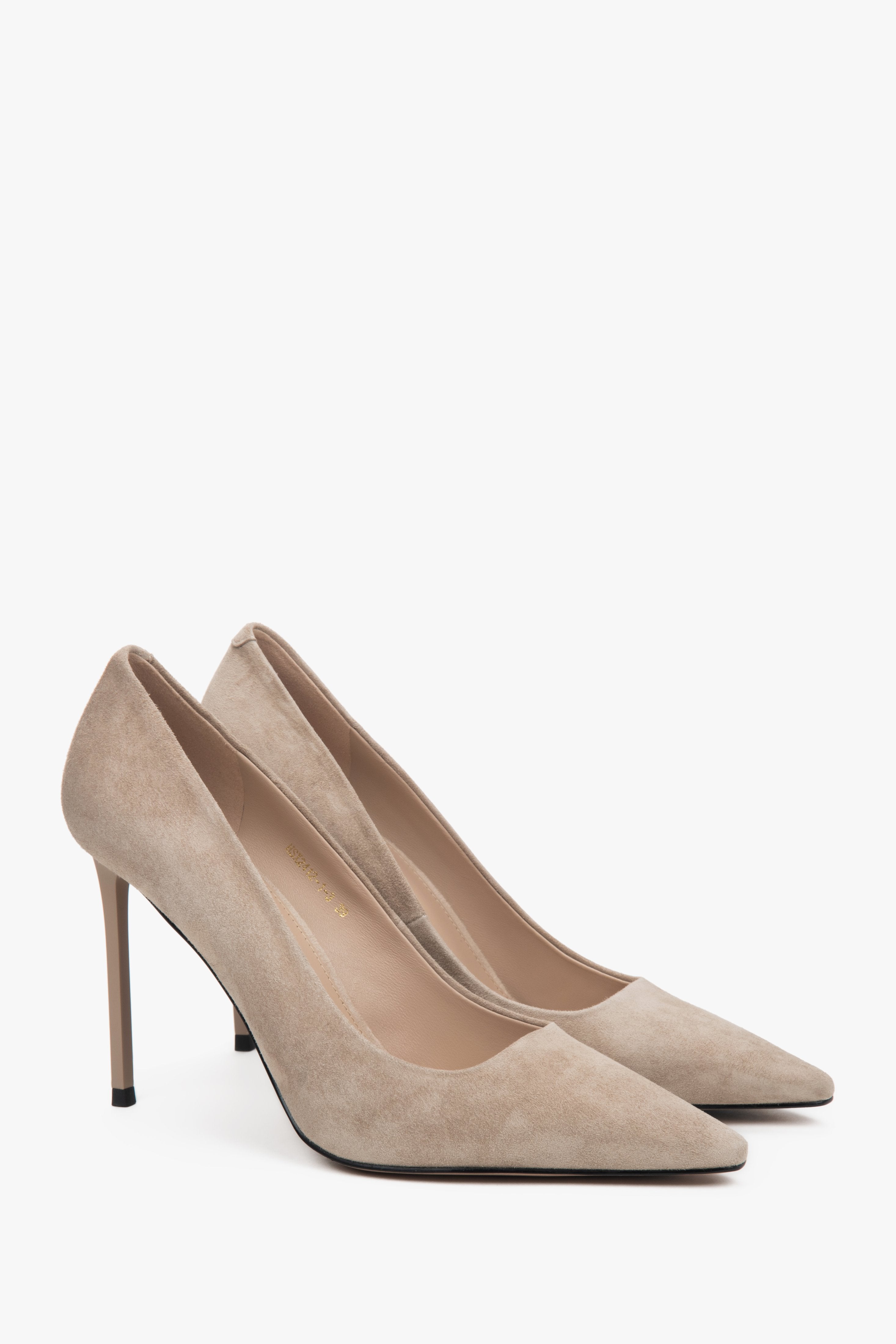 Beige velour women's pumps on a high heel by Estro.