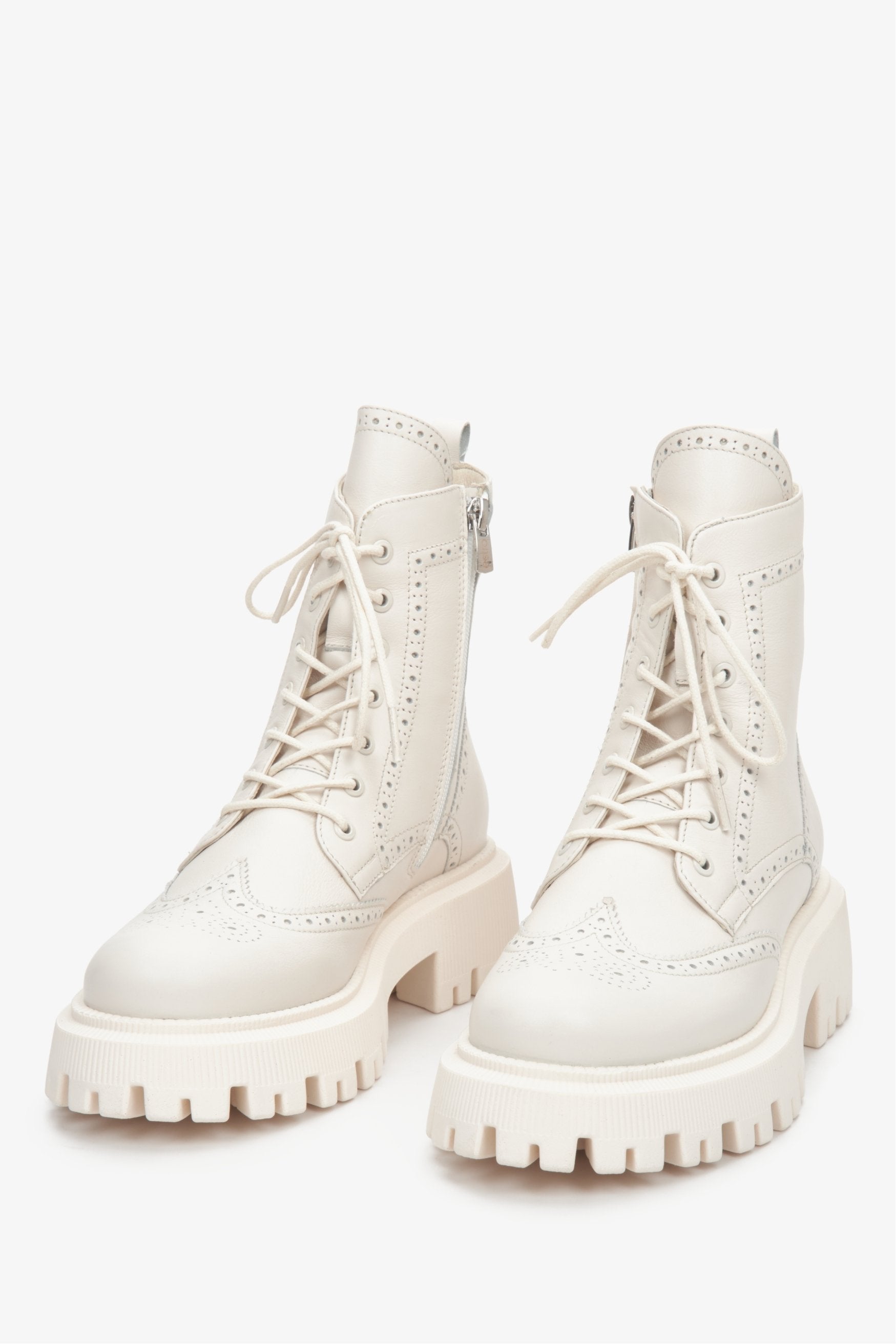 White leather Estro women's ankle boots with laces by Estro.