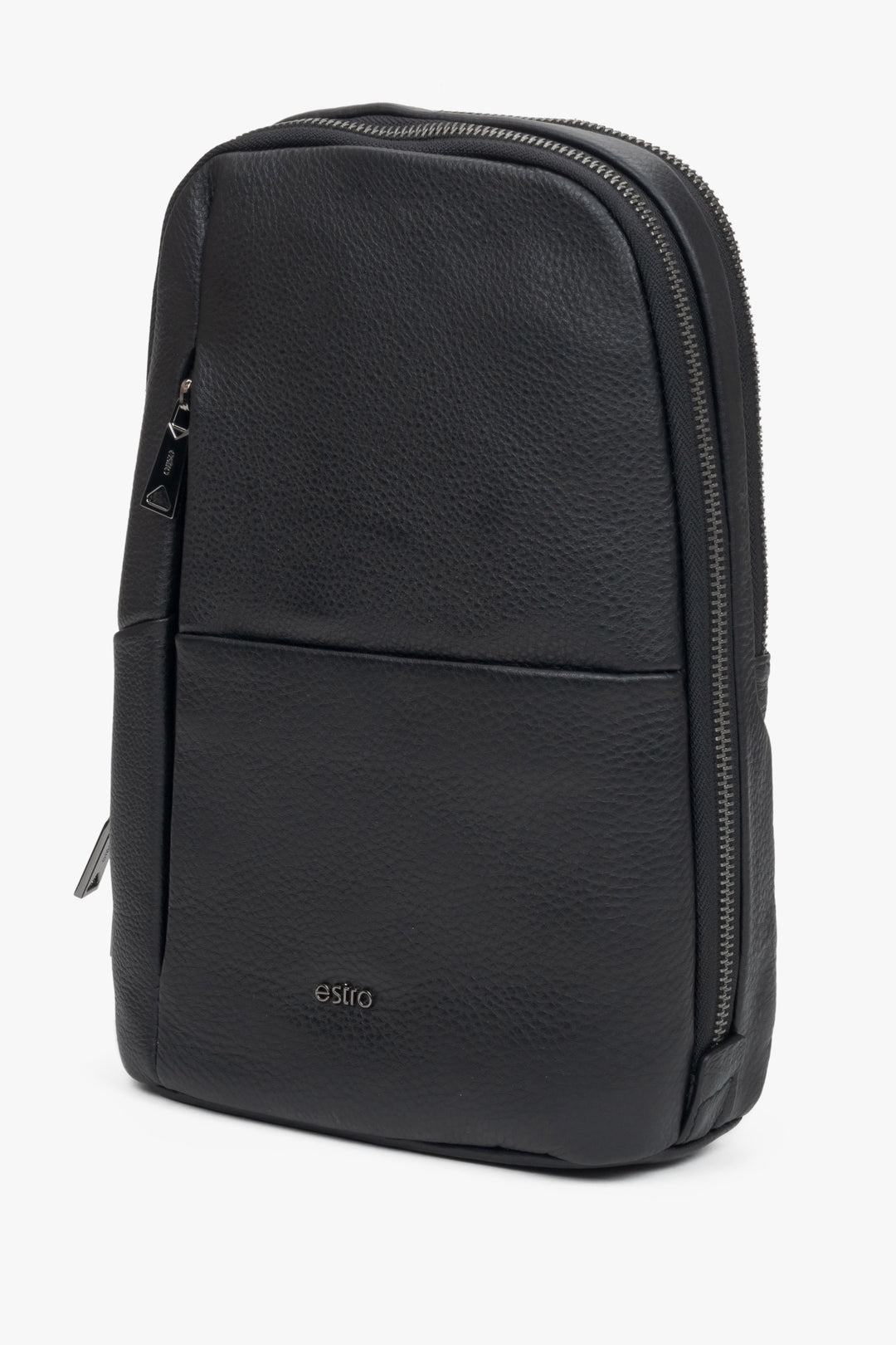 Men's black shoulder bag made from soft leather and textiles by Estro.