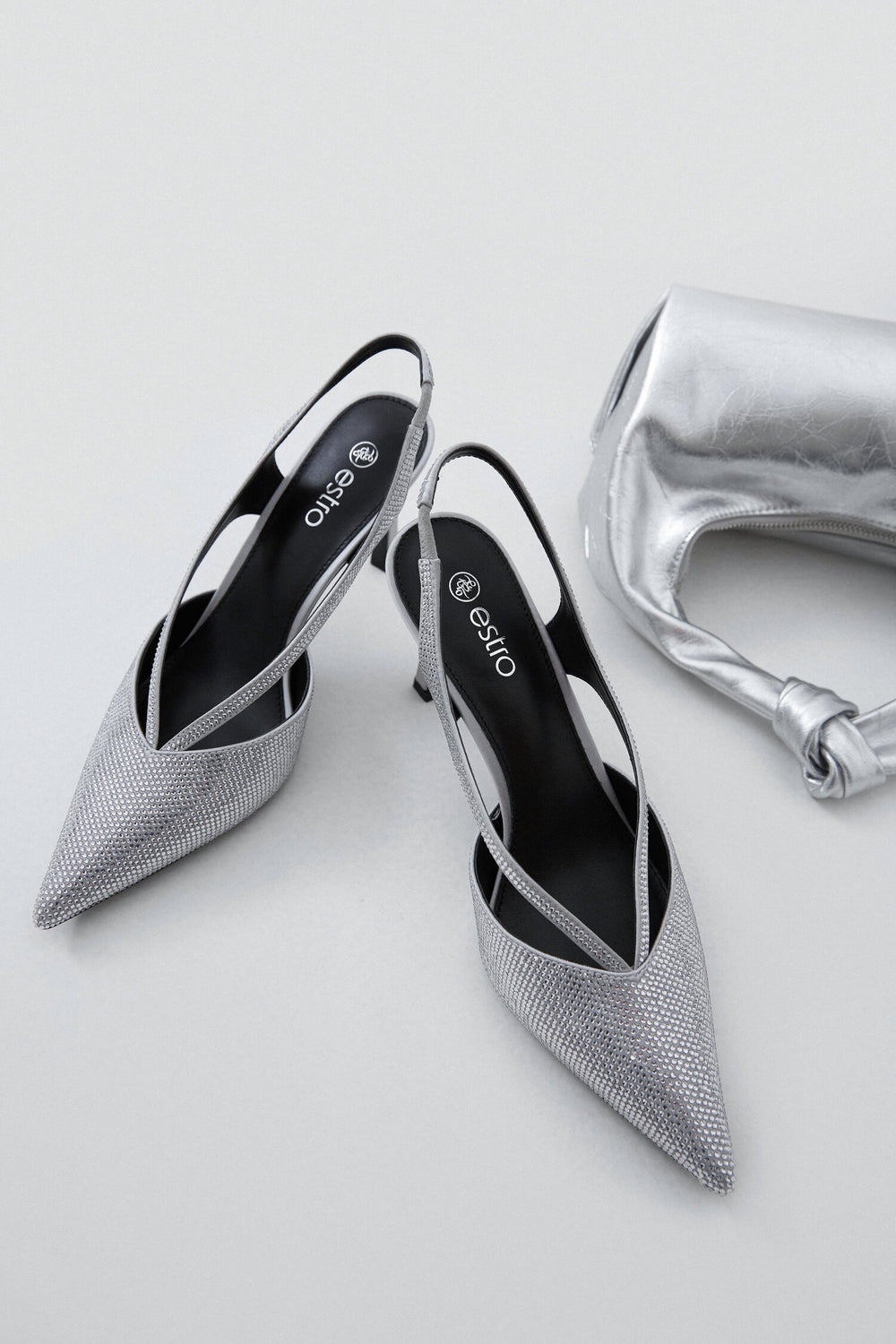 Women's Silver Slide Sandals with Rhinestones Estro ER00114305