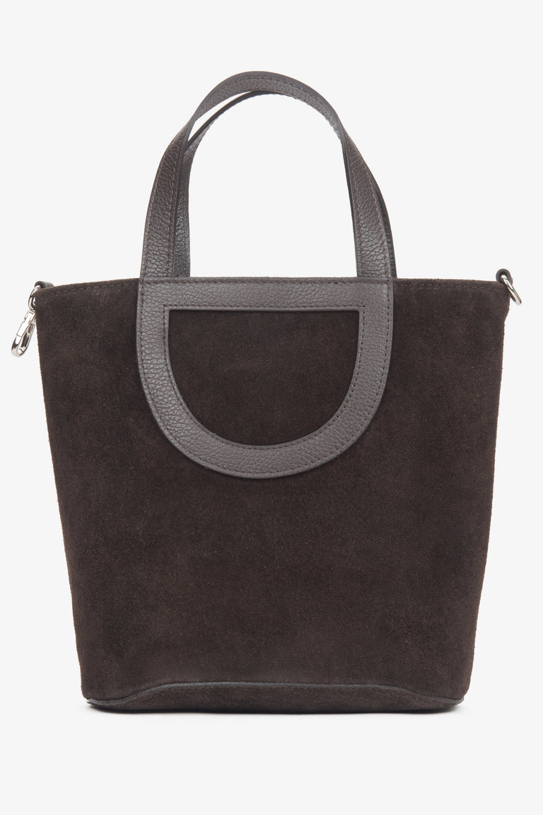 Stylish dark brown women's bucket bag, crafted from premium Italian natural velour.