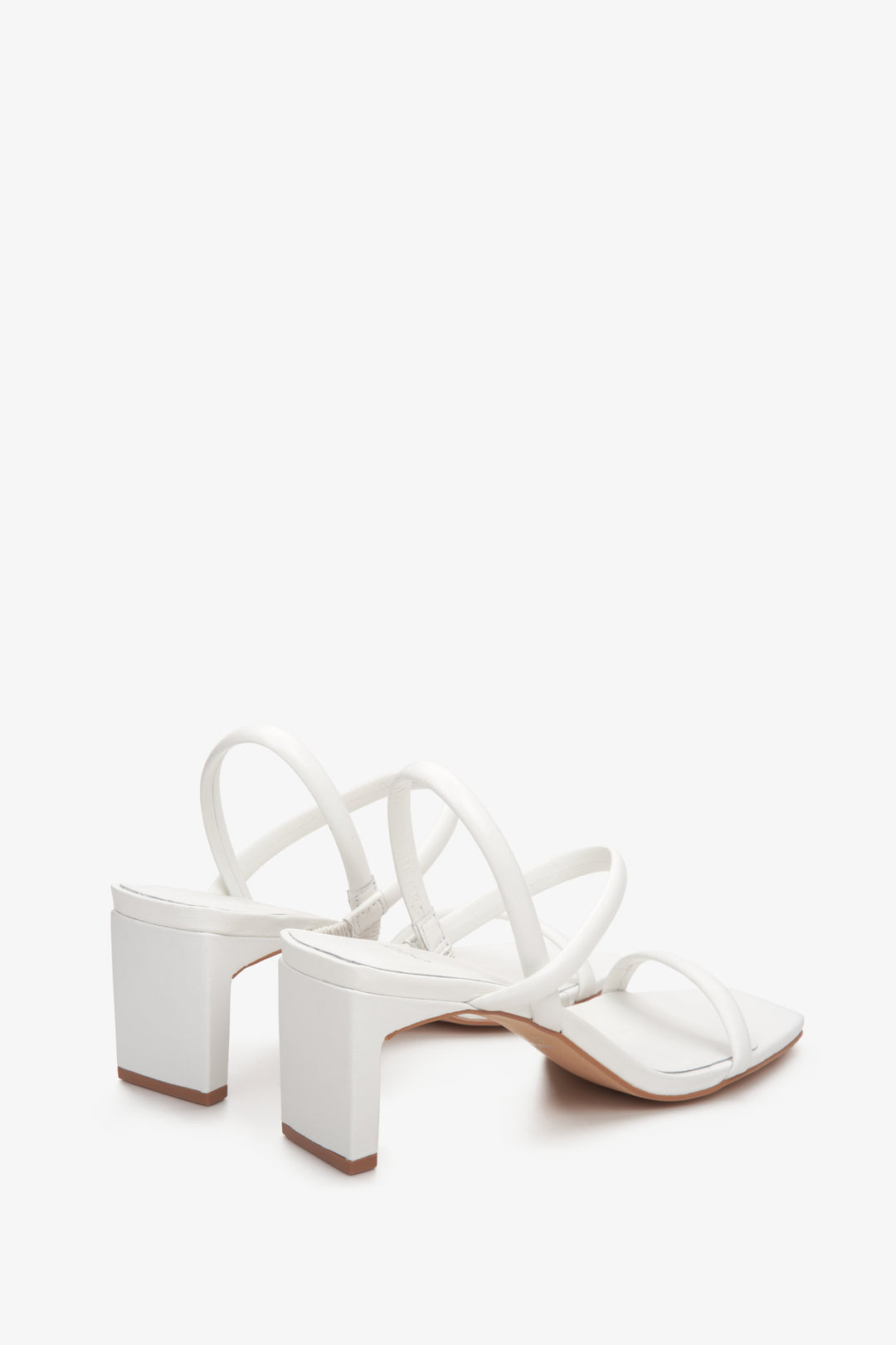 Leather, women's white block-heel sandals by Estro - a close-up of the shoe's side profile.