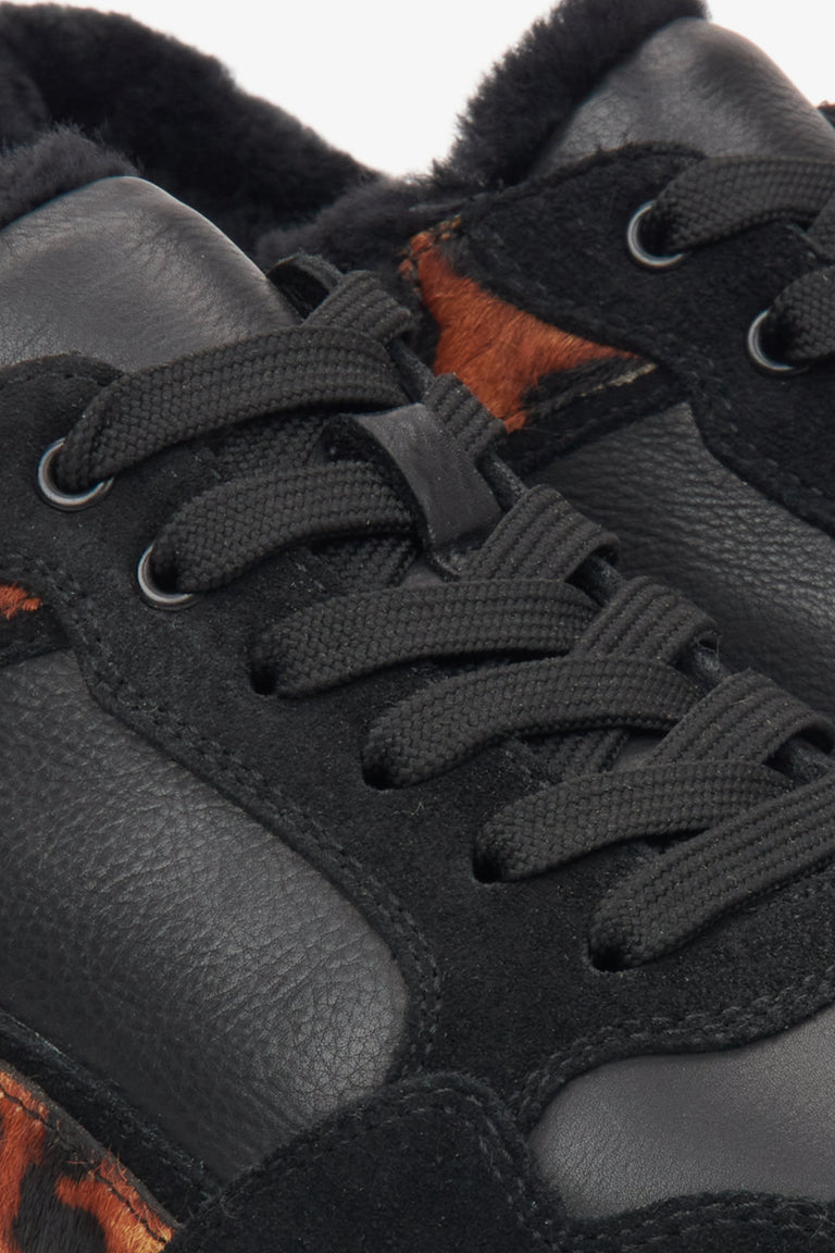 Black winter women's sneakers Estro - close-up of the details.