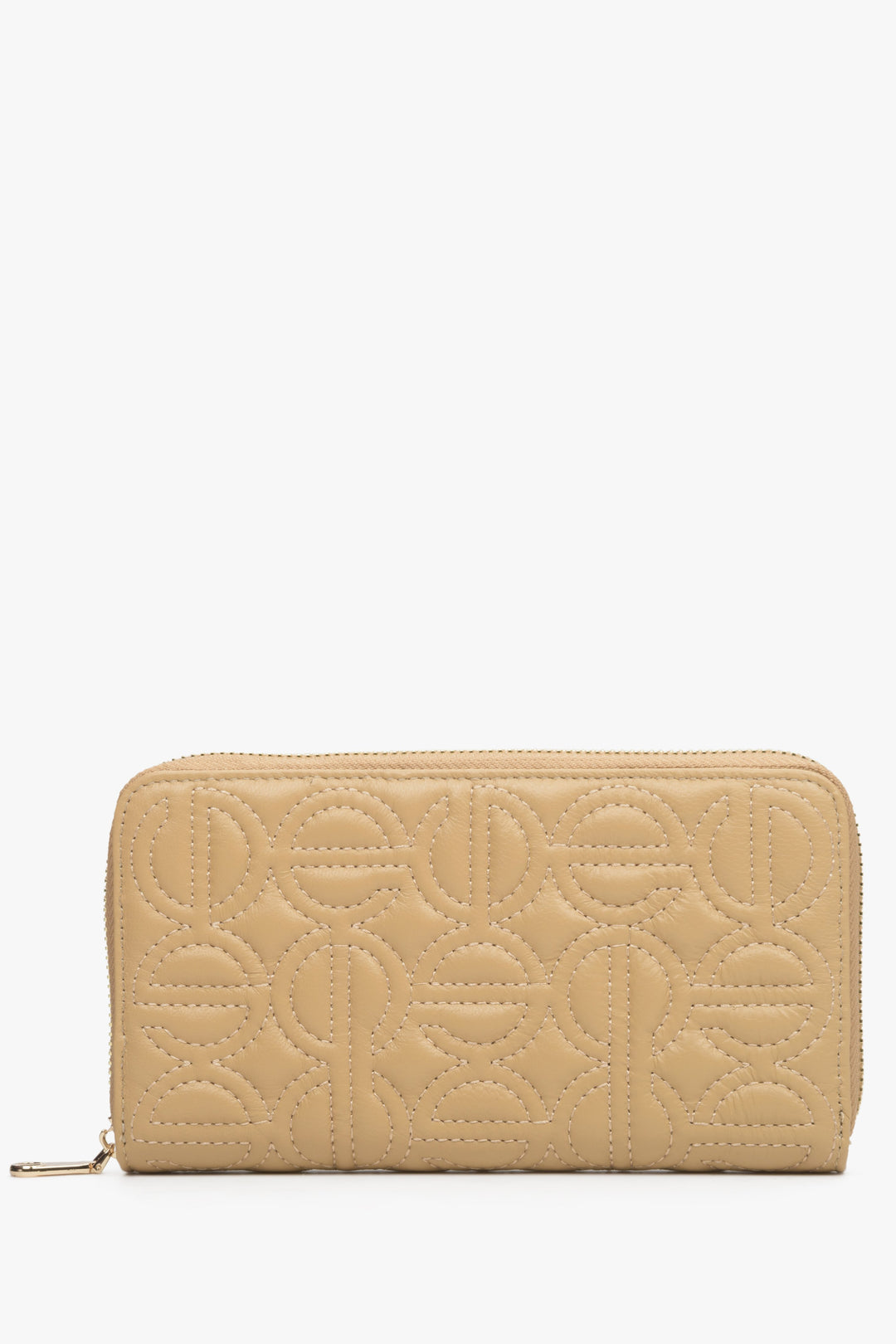 Beige leather women's continental wallet with embossed Estro brand logo.
