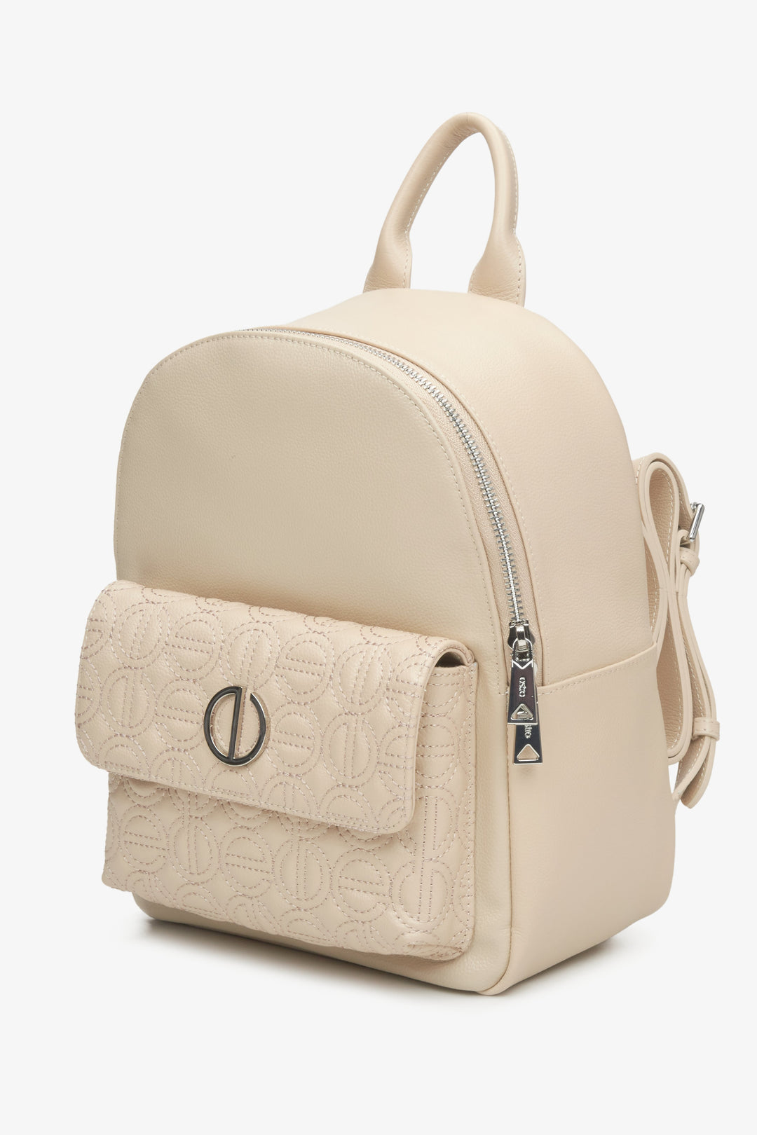 Women's light beige leather backpack with long straps by Estro.