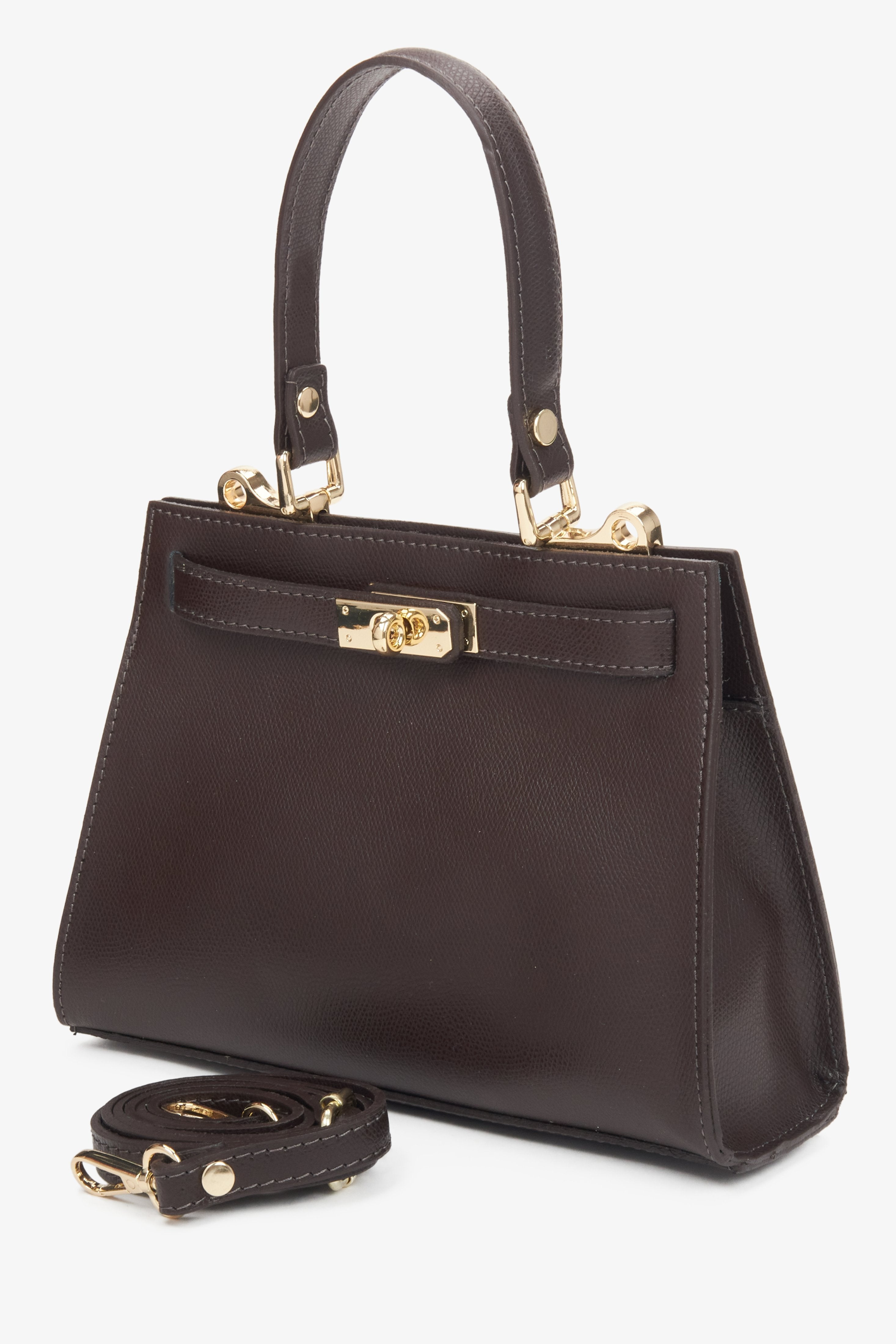 A premium Italian handbag satchel made of high-quality genuine leather in a dark brown shade by Estro.