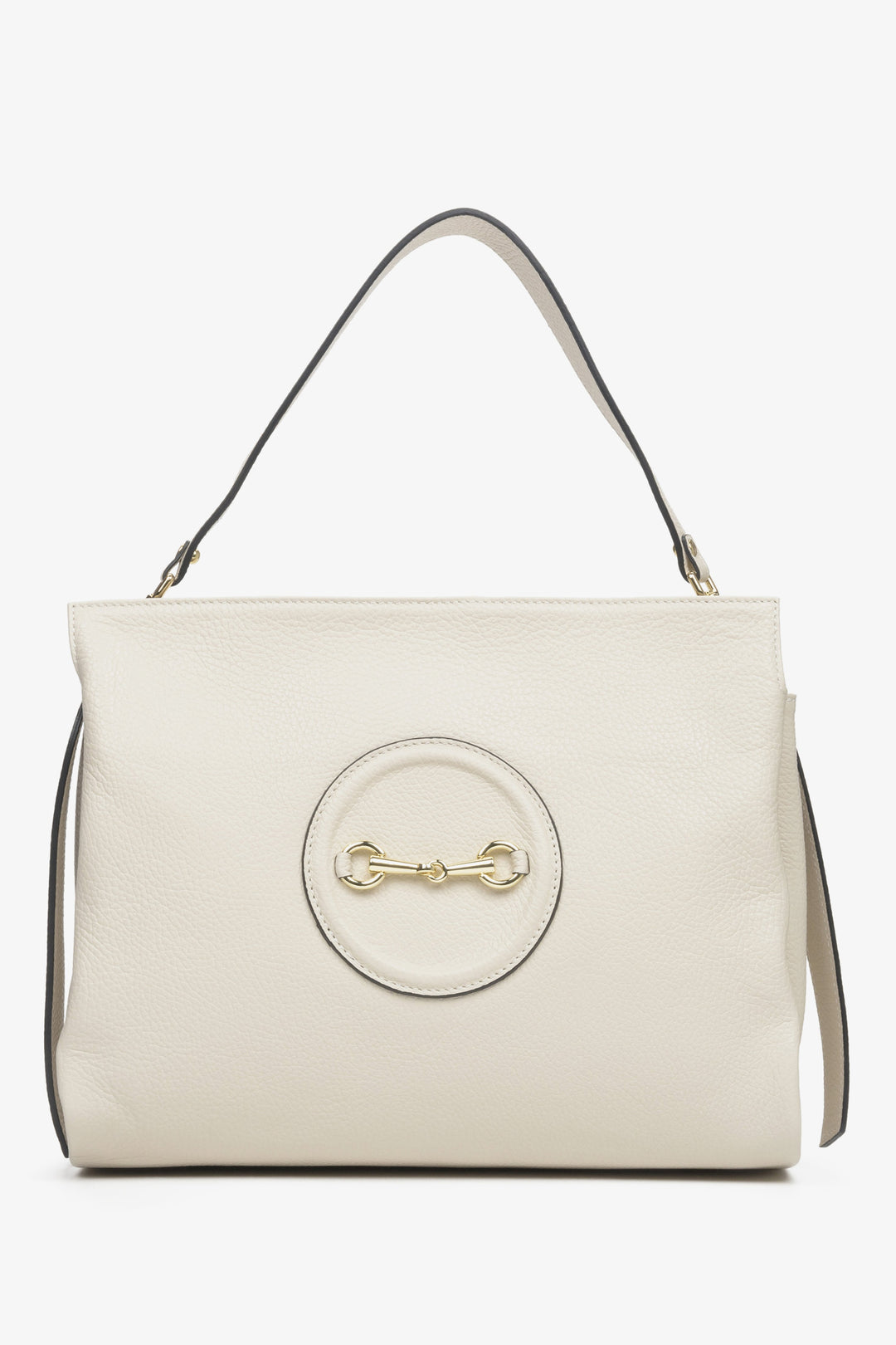 Large women's handbag made from natural light beige leather with accents, brand Estro.