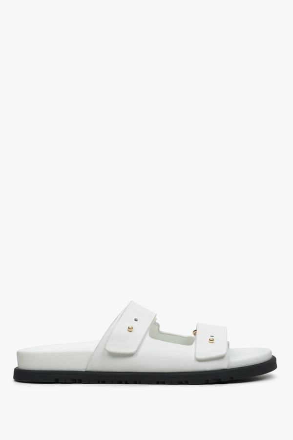 Women's White Leather Slides with Adjustable Thick Straps Estro ER00114726.