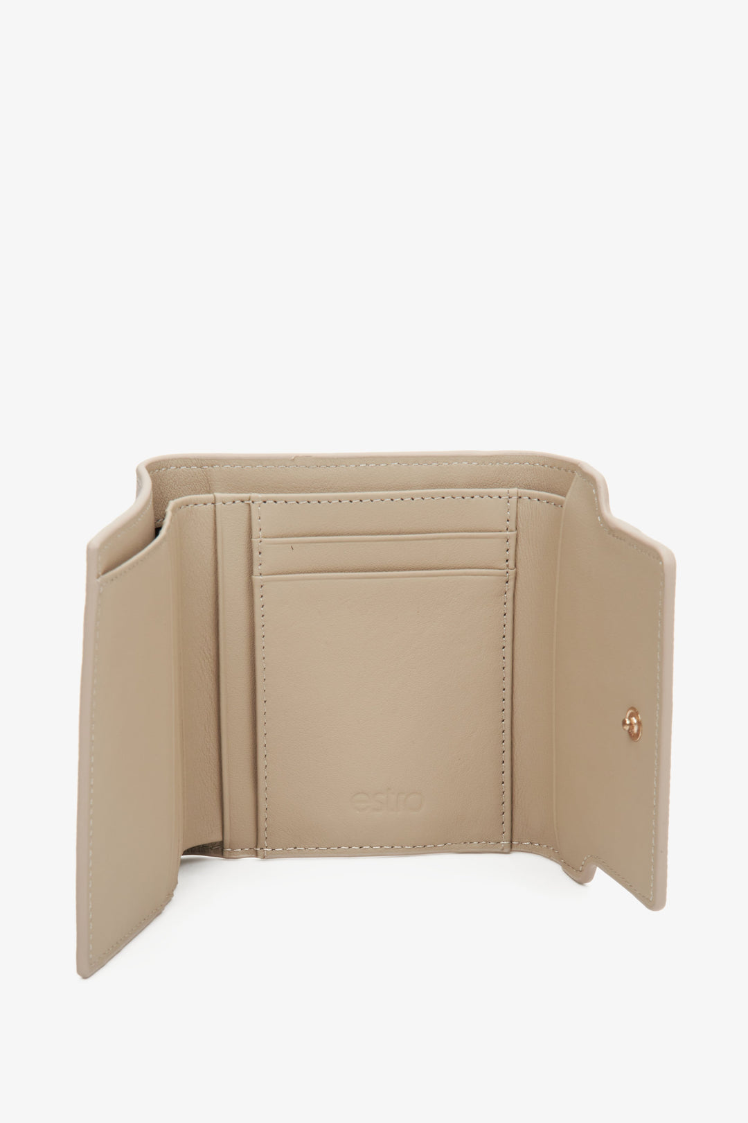 Women's beige leather Estro wallet with a gold clasp - interior design.