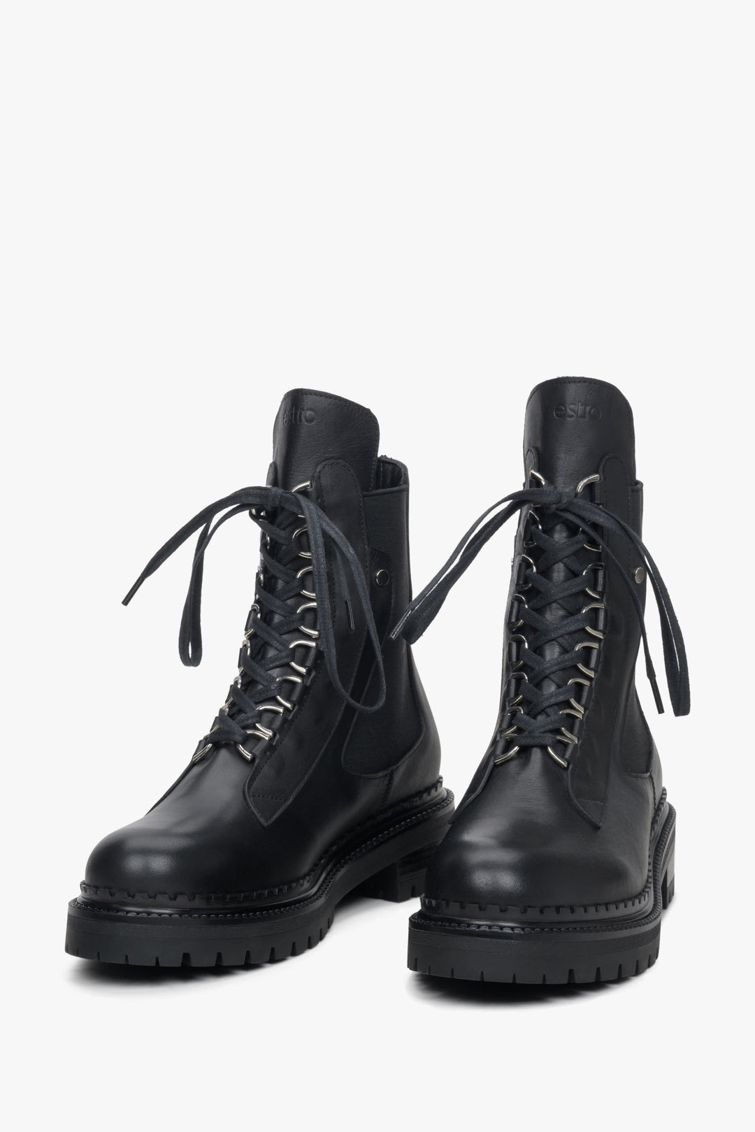 Black leather and textile ankle boots Estro.