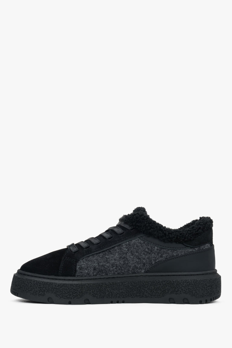 Women's black winter sneakers by Estro - shoe profile.