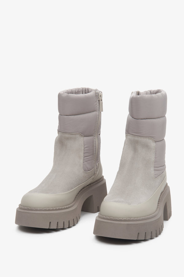 Women's Estro winter boots in grey made of leather, velour, and nylon.