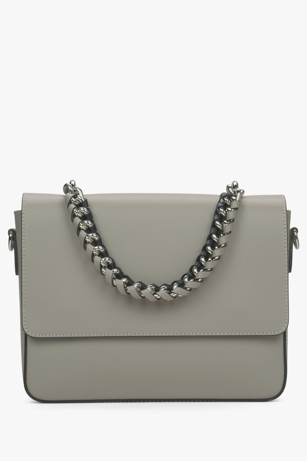 Women's Grey Chain Strap Shoulder Bag made of Premium Italian Leather Estro ER00115033.