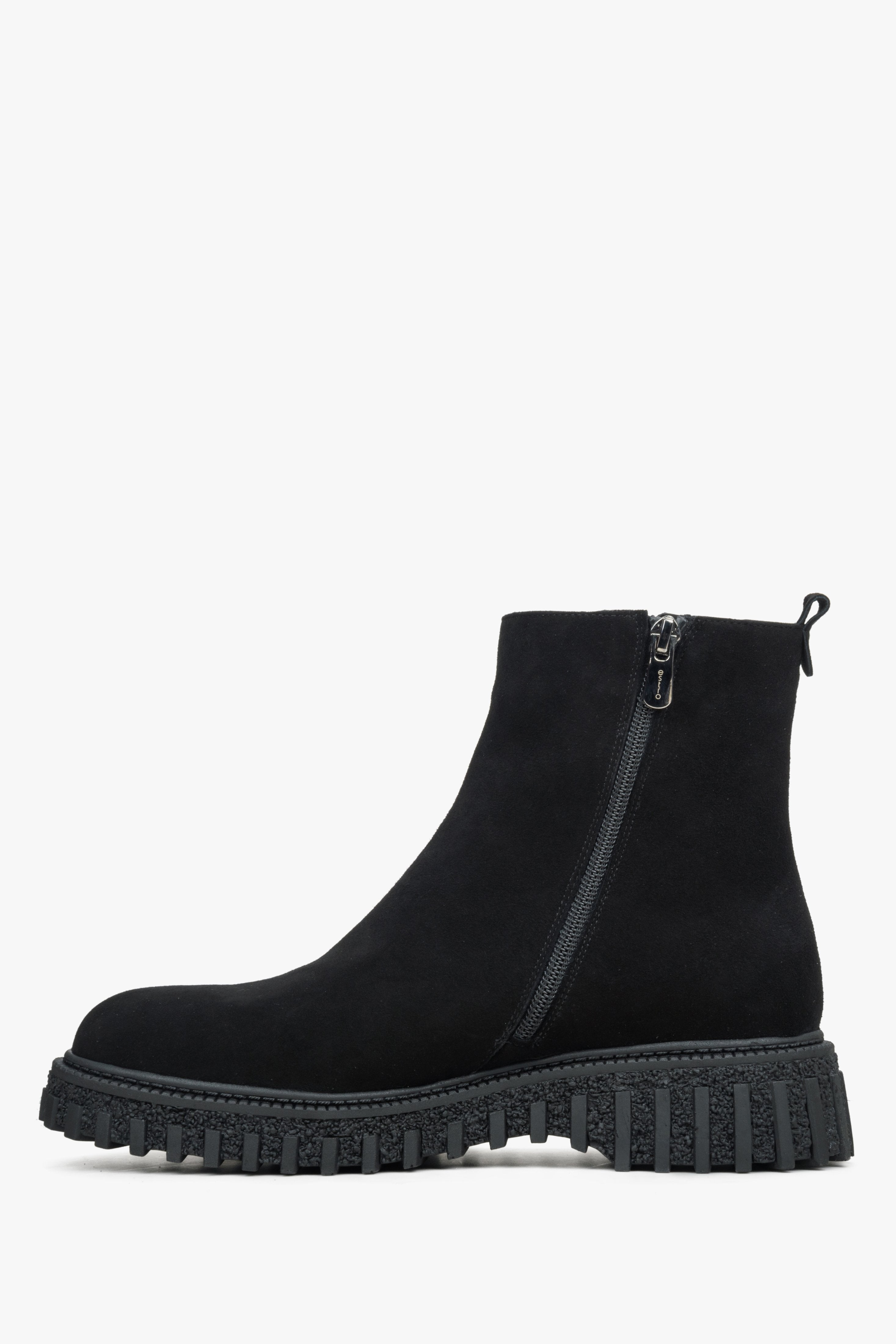 Women's black velour ankle boots.