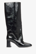 Women's Black Patent Leather Boots with a Wide Shaft and Block Heel Estro ER00115892.