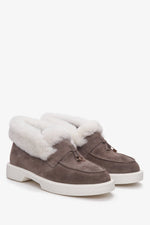 Women's Grey Insulated Moccasins with Genuine Suede Estro ER00111928.