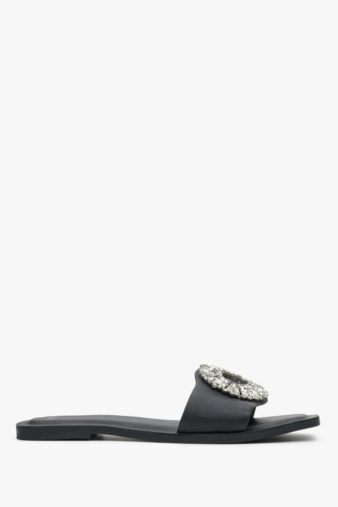 Women's black genuine leather slide sandals Estro - shoe profile.
