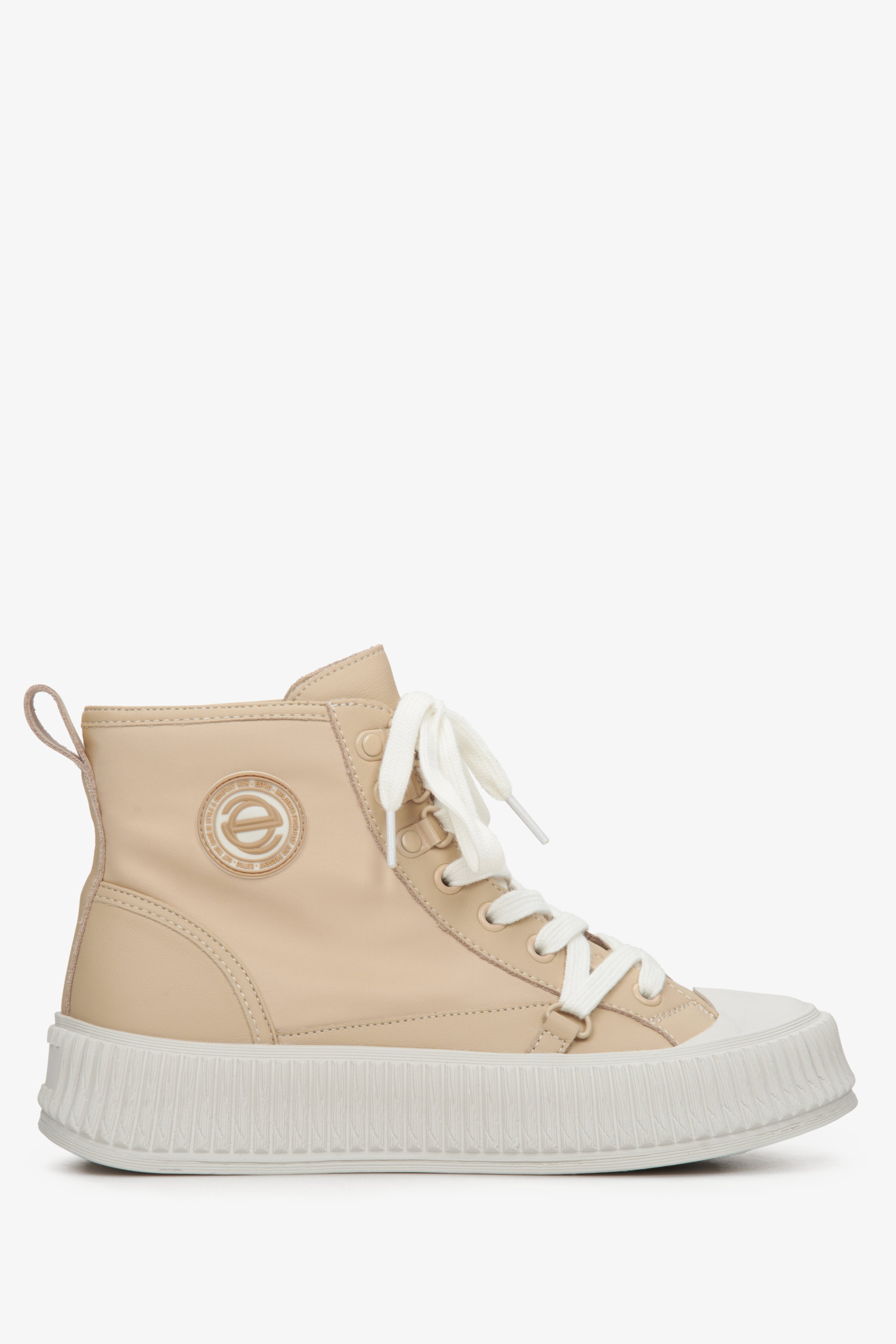 Women's Beige High-Top Sneakers made of Genuine Leather Estro ER00112708.