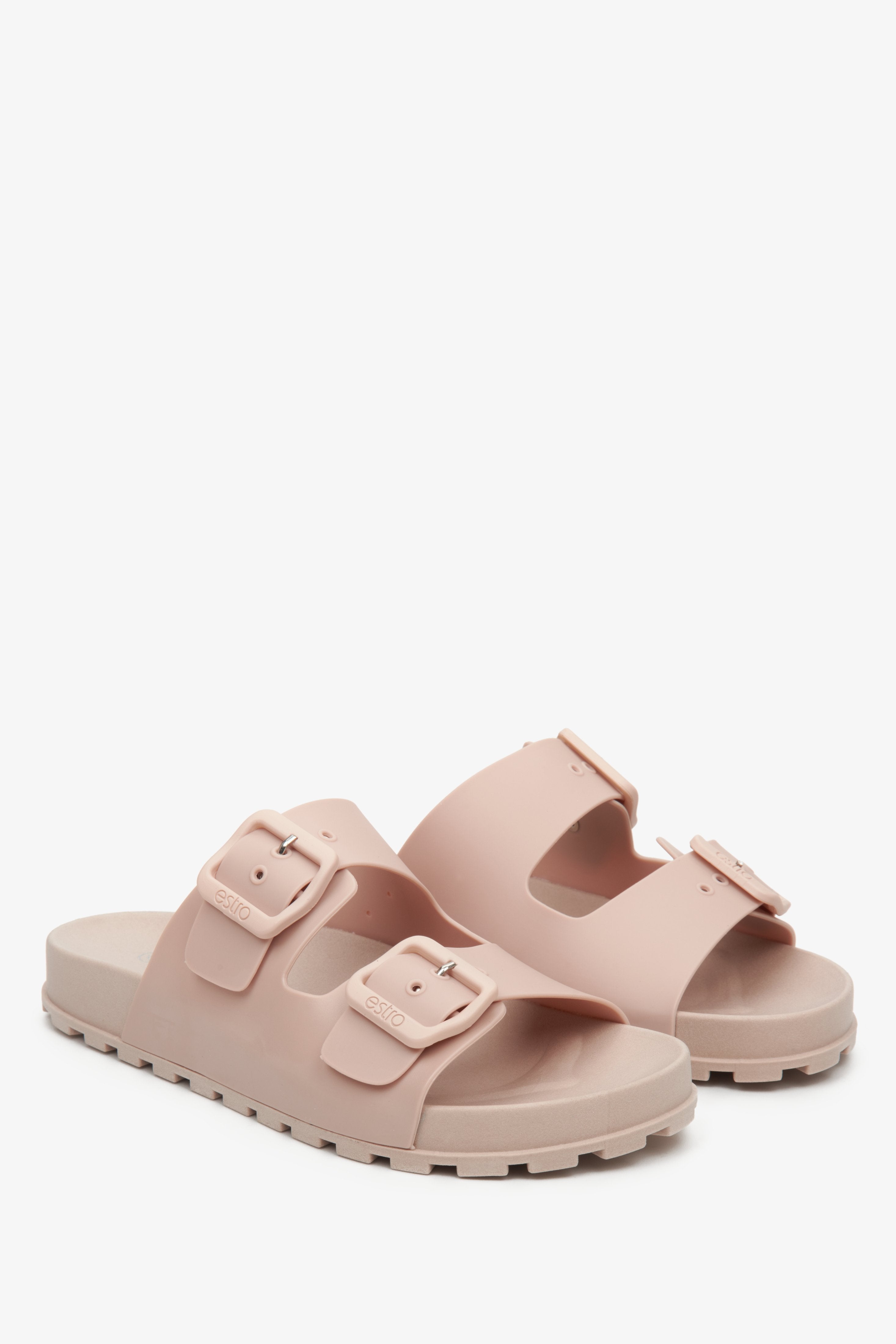 Rubber, light pink women's flip-flops by Estro perfect for summer.