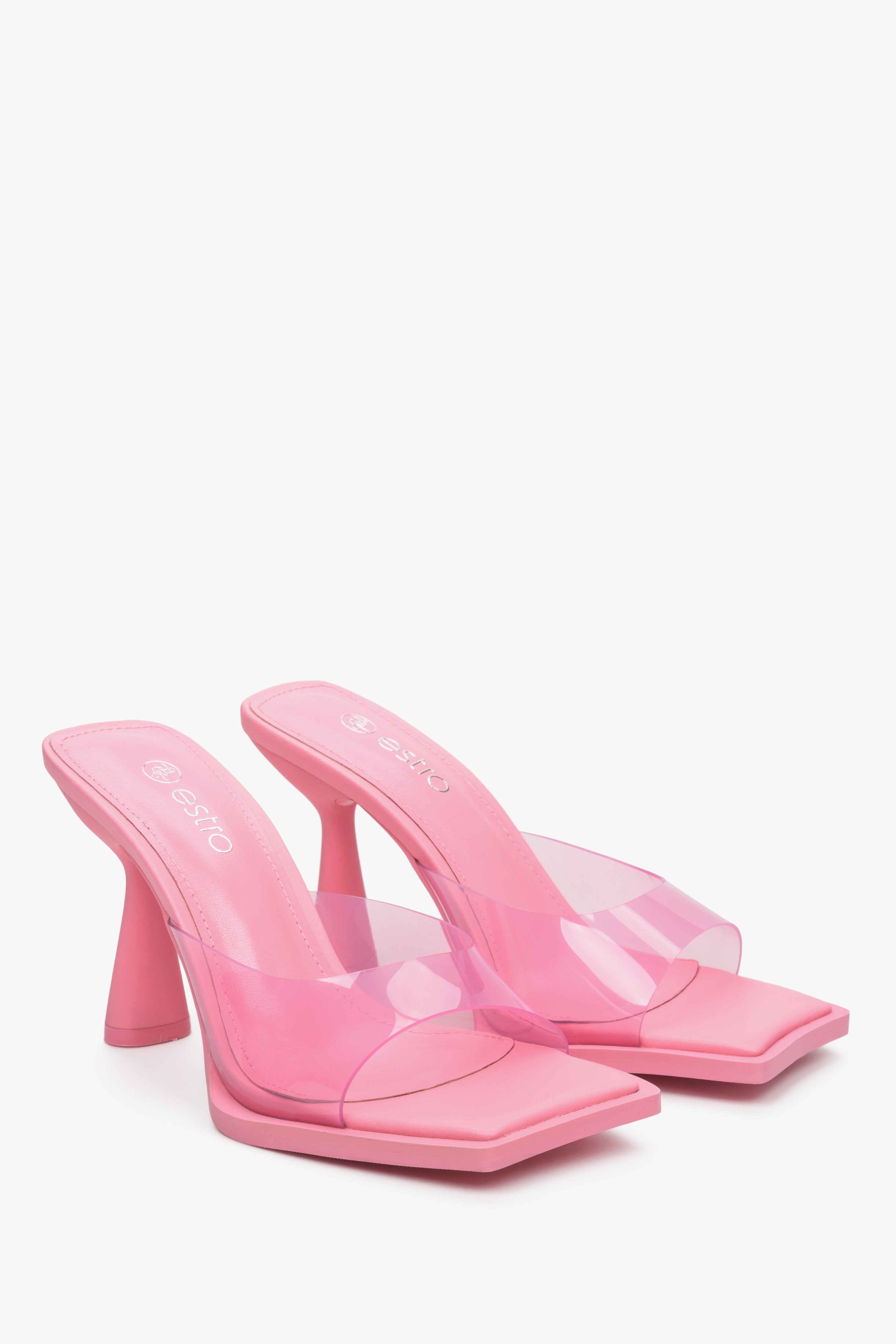 Estro women's high-heeled sandals with a pink sole.