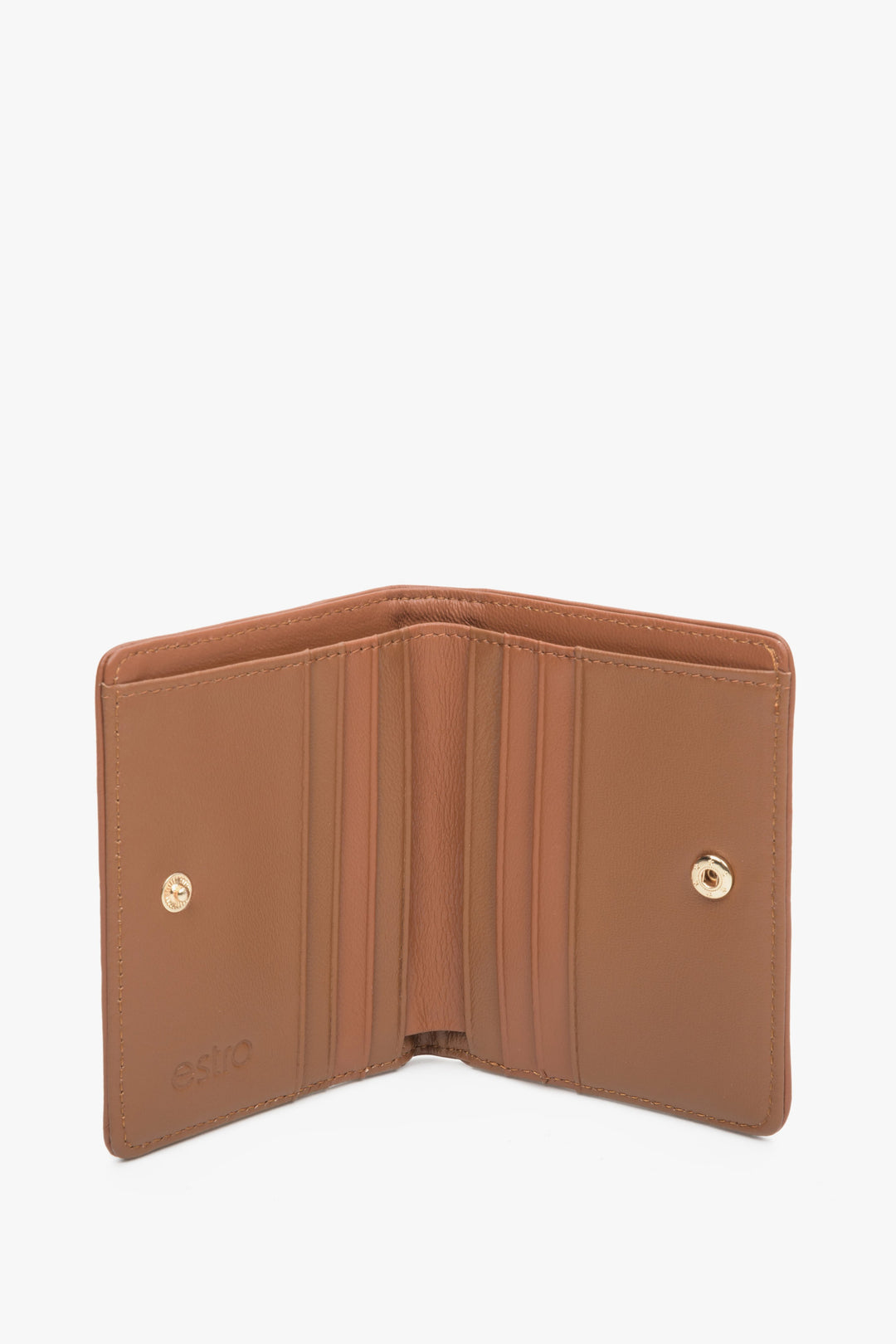 Small women's brown card wallet by Estro made of genuine leather - interior view of the model.