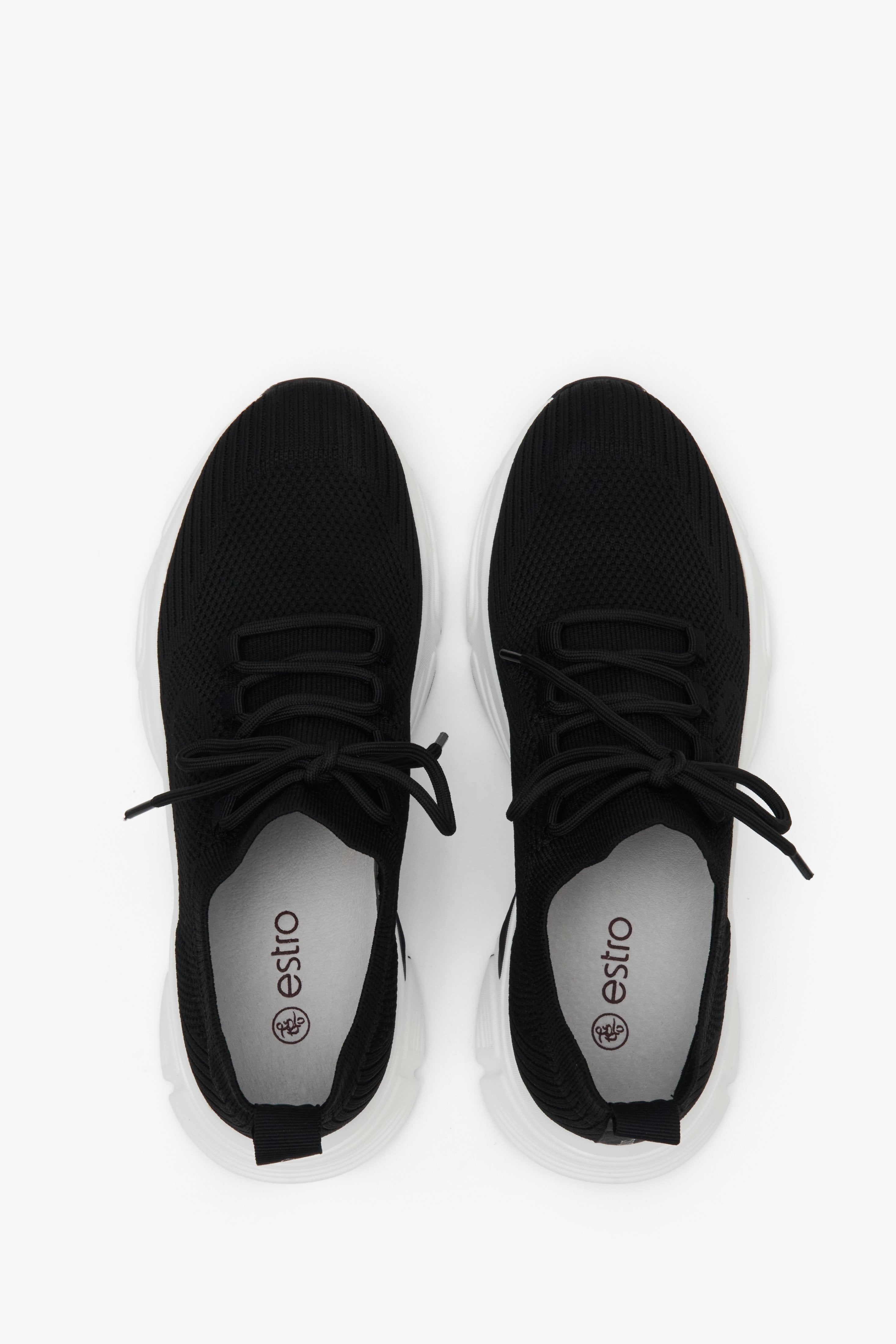 Breathable black mesh sneakers on elastic sole - presentation form above.