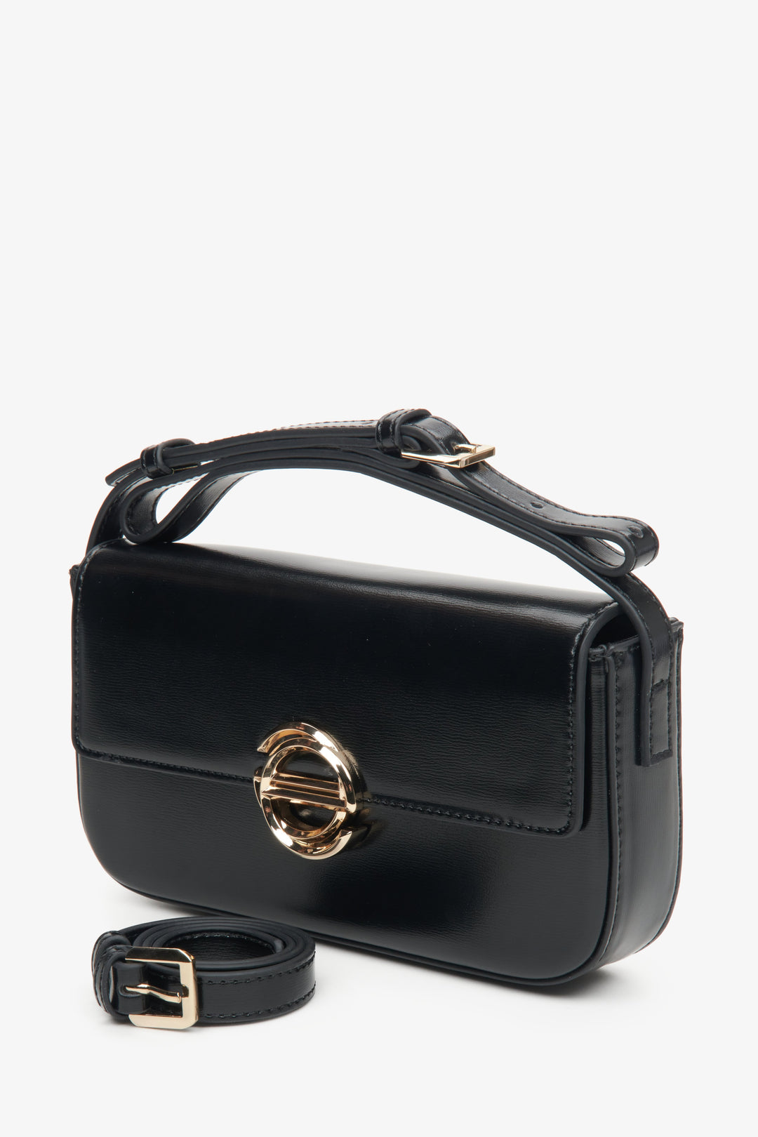 Women's Small Black Handbag made of Genuine Leather with Golden Hardware Estro ER00113754.