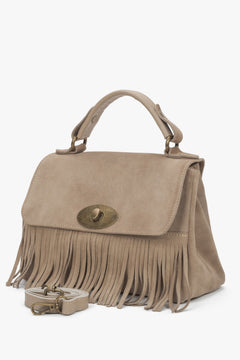 Small women's handbag made of genuine velour with fringes, beige – estro.