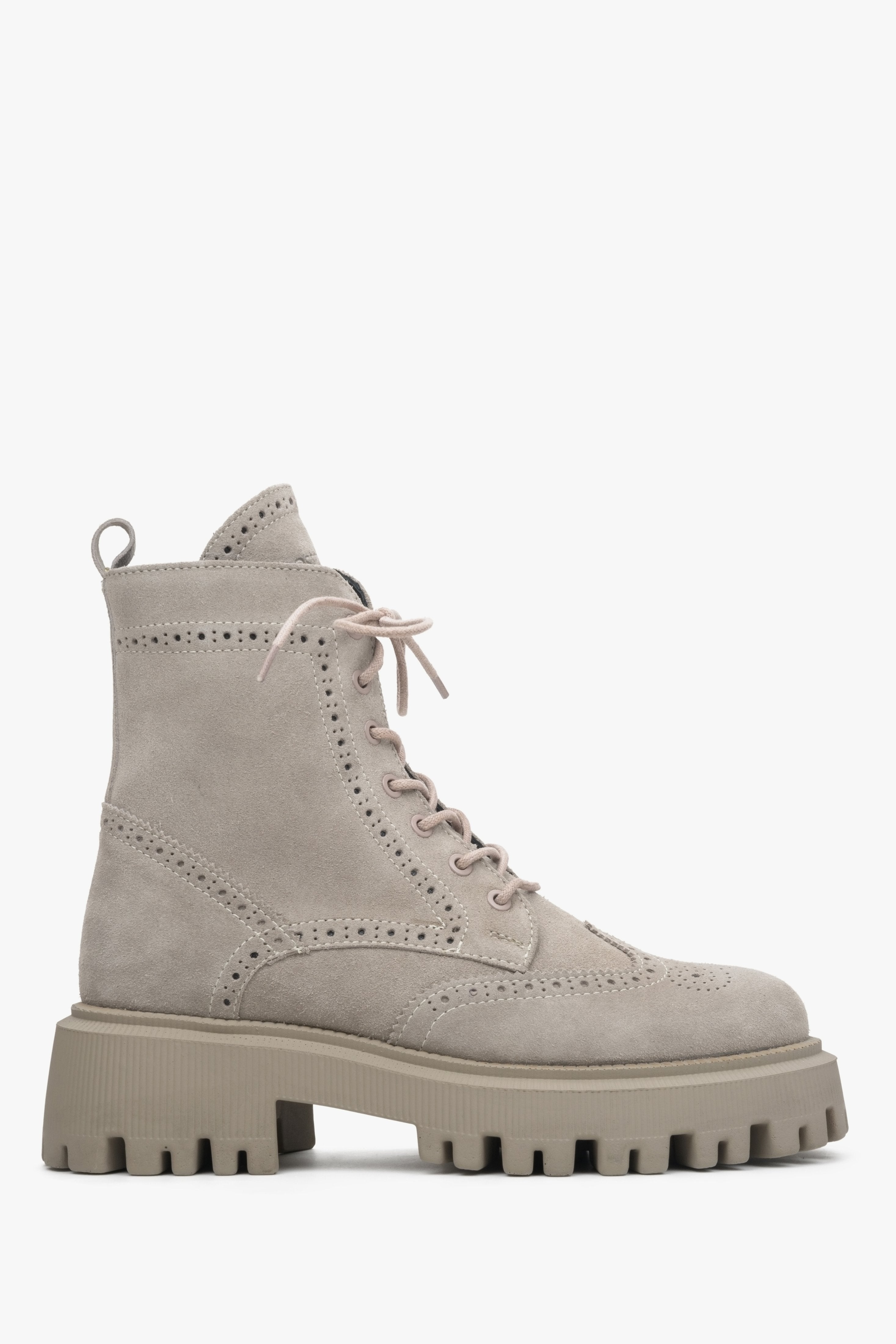 Grey Women's Suede Ankle Boots with Laces Estro ER00113498.