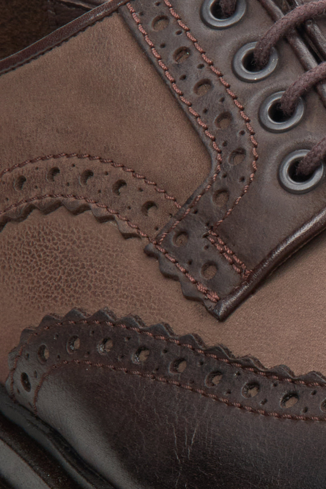 Men's brown leather oxford shoes - close-up on the detail.