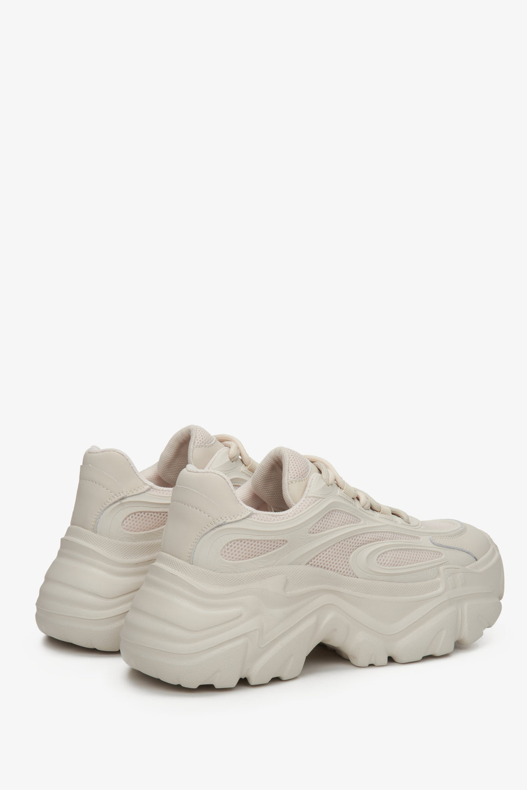 Beige chunky platform sneakers by ES 8 made of leather and textile.