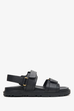 Women's Black Leather Sandals with a Soft Sole Estro ER00113311.