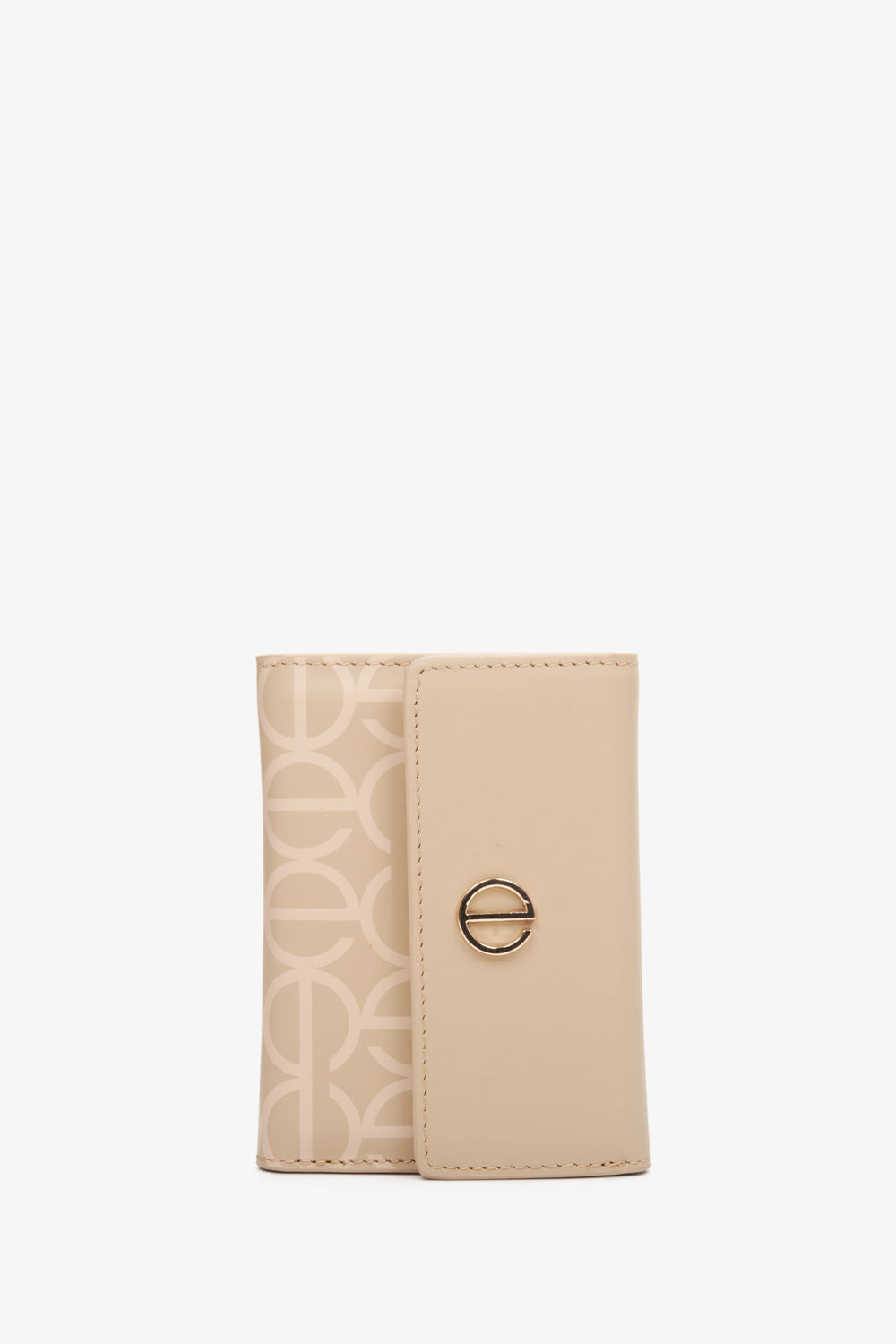 Medium Tri-Fold Women's Beige Wallet made of Genuine Leather with Golden Accents Estro ER00113651.