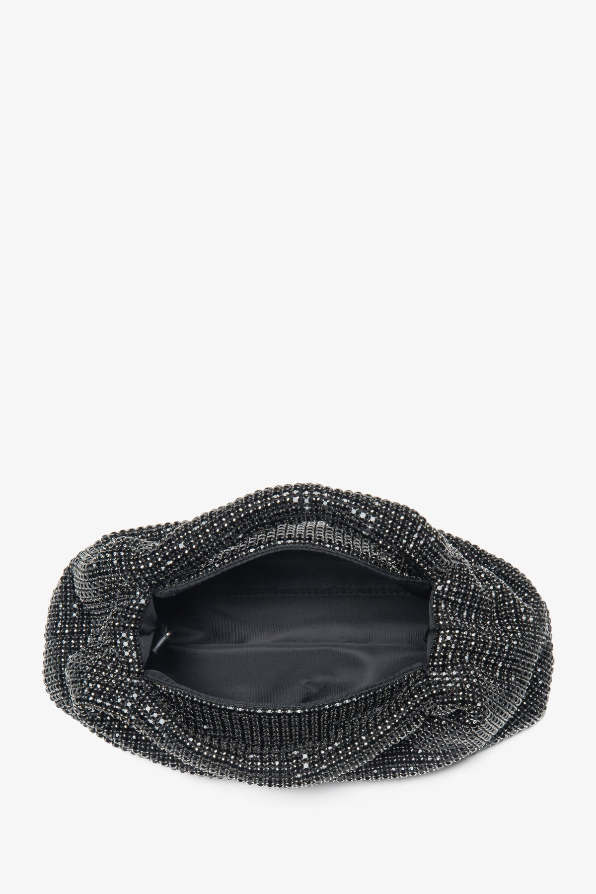 Black evening women's bag by Estro, with luxurious crystals and an eye-catching textured handle.