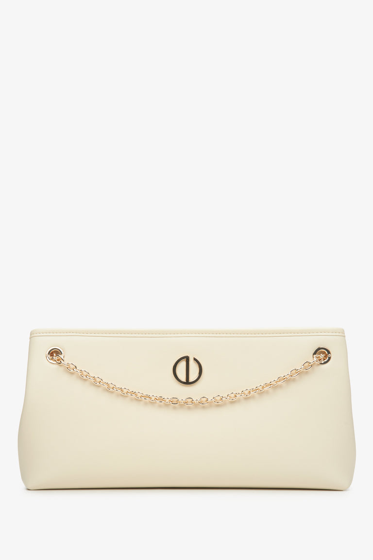 Women's Light Beige Baguette Bag with Gold Chain Estro ER00114939