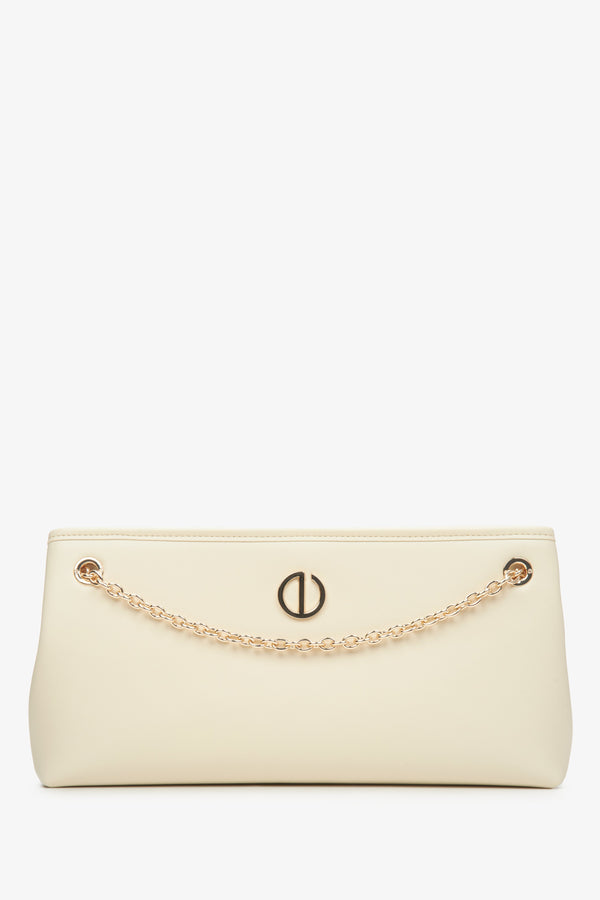 Women's Light Beige Baguette Bag with Gold Chain Estro ER00114939