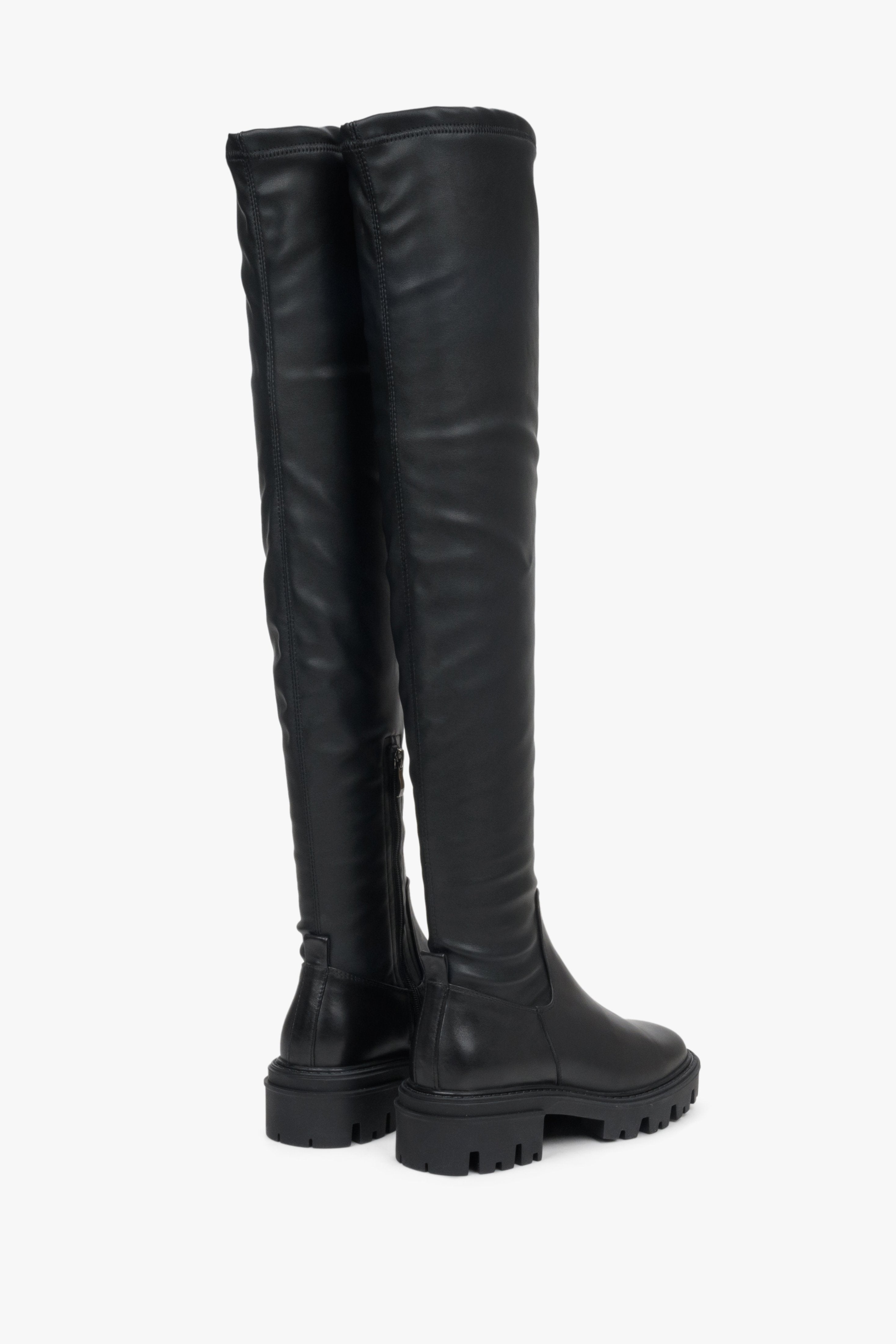 Elegant high black leather women's boots for fall by Estro.