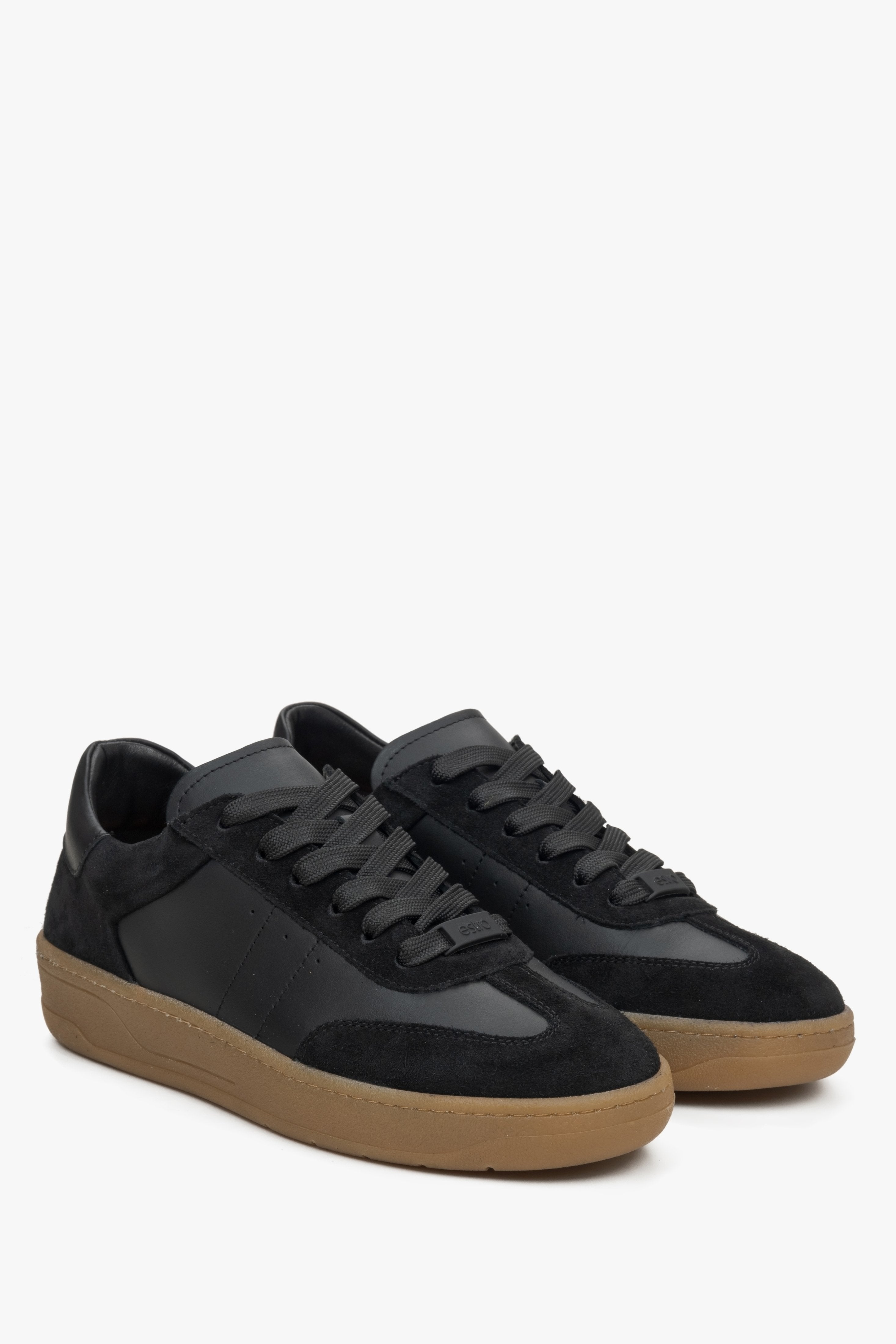 Women's black leather and velour sneakers by Estro.