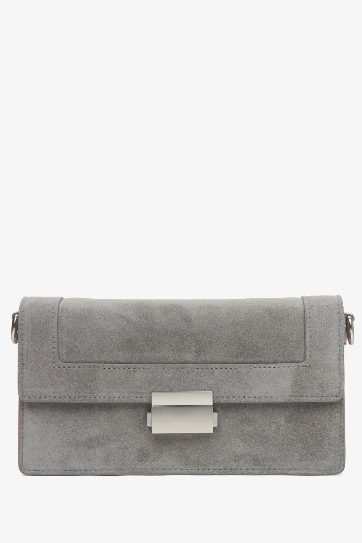 Women's Small Grey Bag made of Leather and Velour with Silver Details Estro ER00115964.