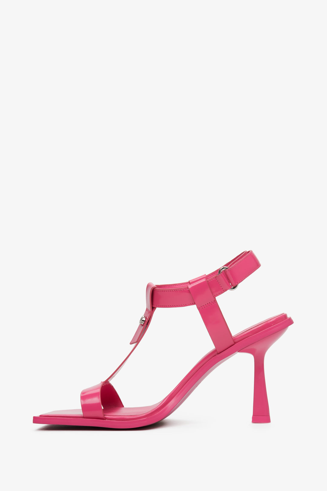 Pink women's heeled T-Bar strappy sandals Estro - shoe profile.