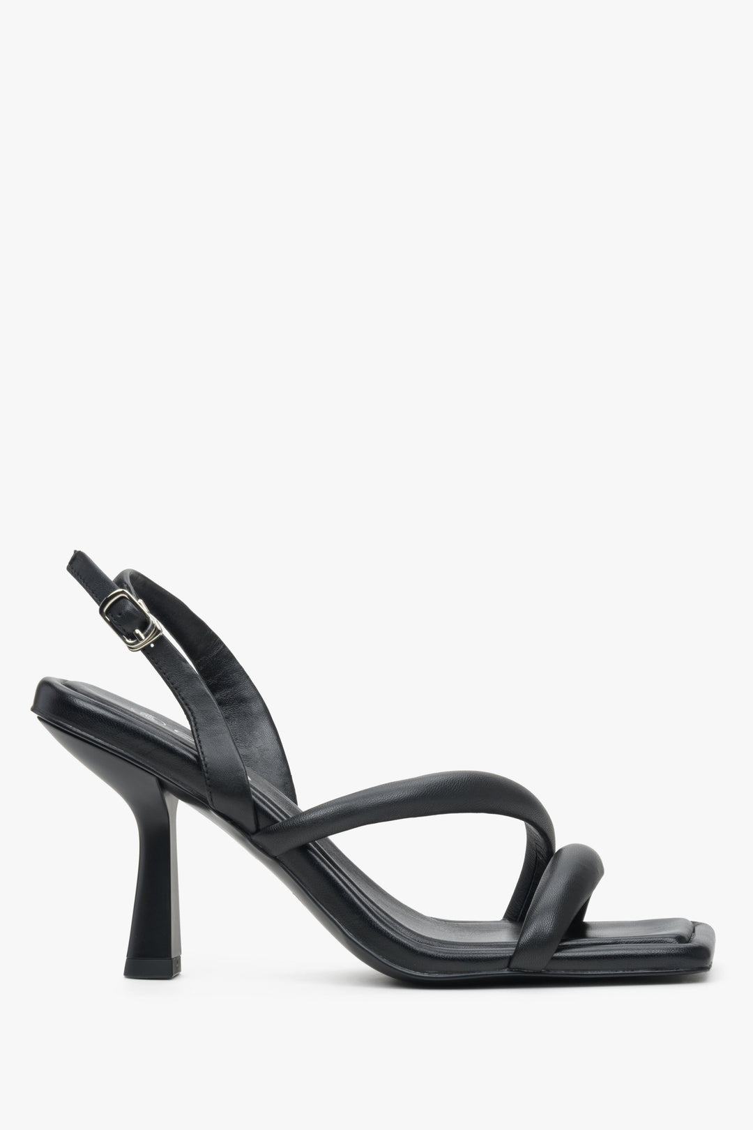 Women's Black Leather Soft-Strap Heeled Sandals Estro ER00113387