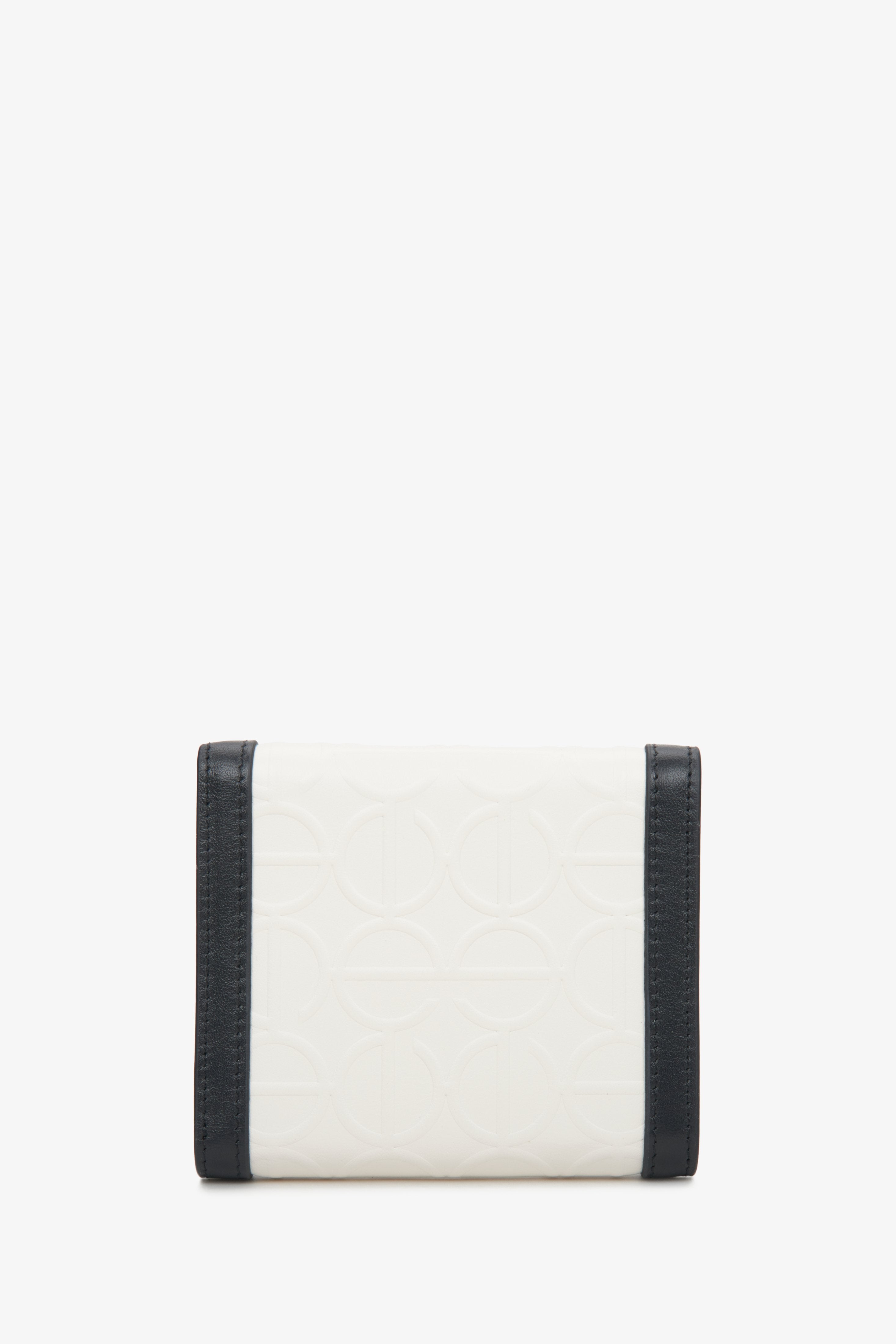 Handy beige-black Estro women's wallet - back side of the model.