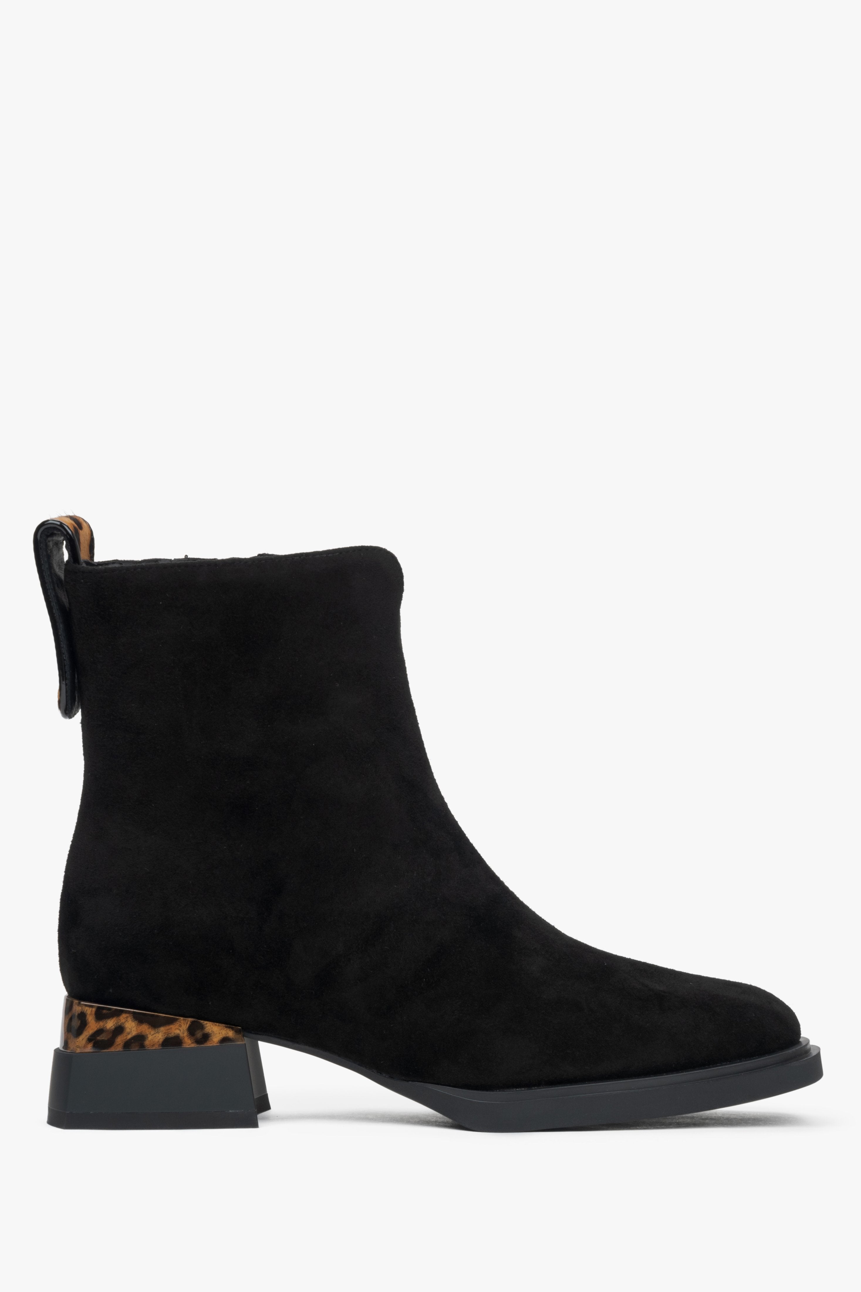 Women's Black Velour Ankle Boots with Leopard Print Detail Estro ER00115957