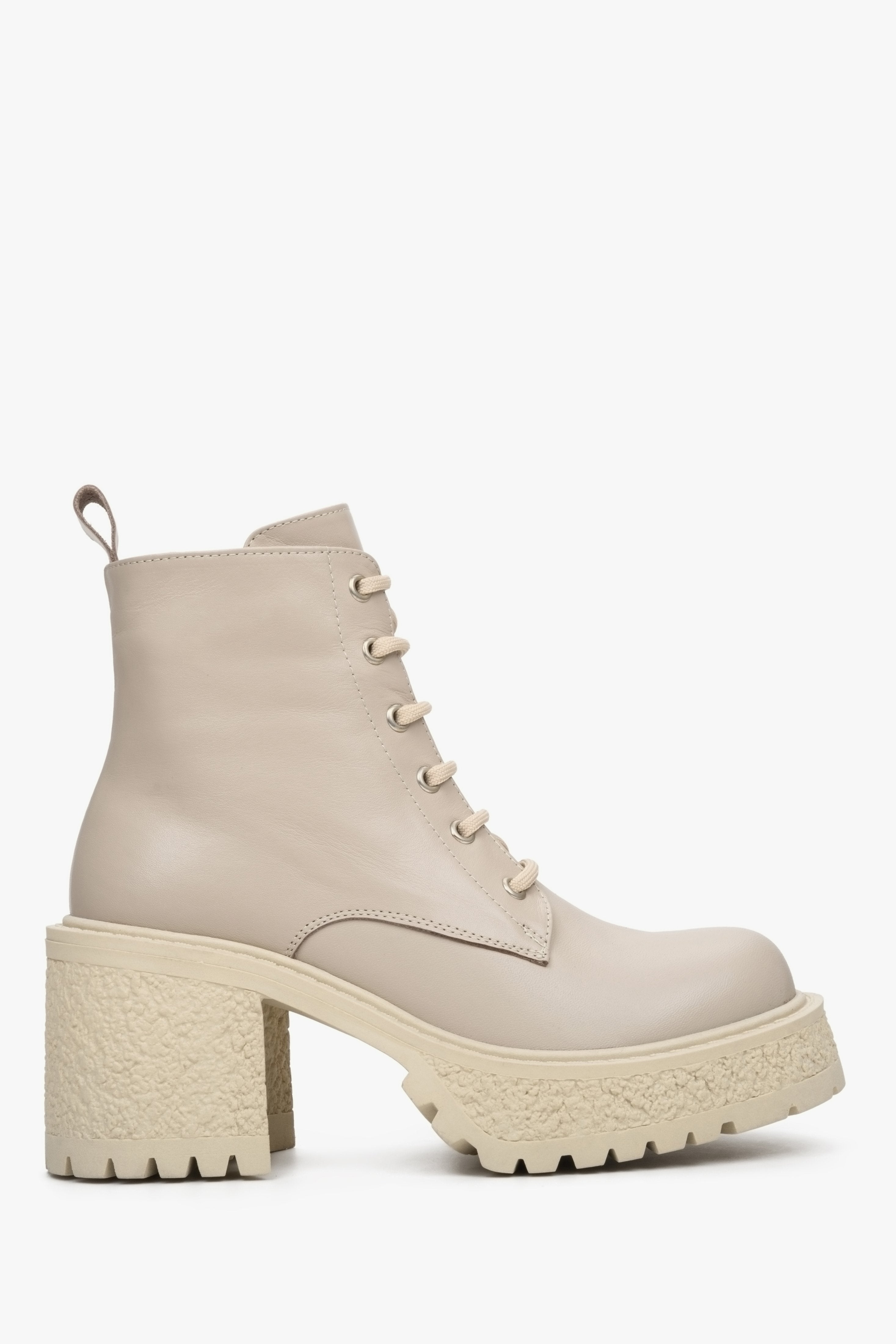 Beige Leather Women's Ankle Boots Estro ER00112314.