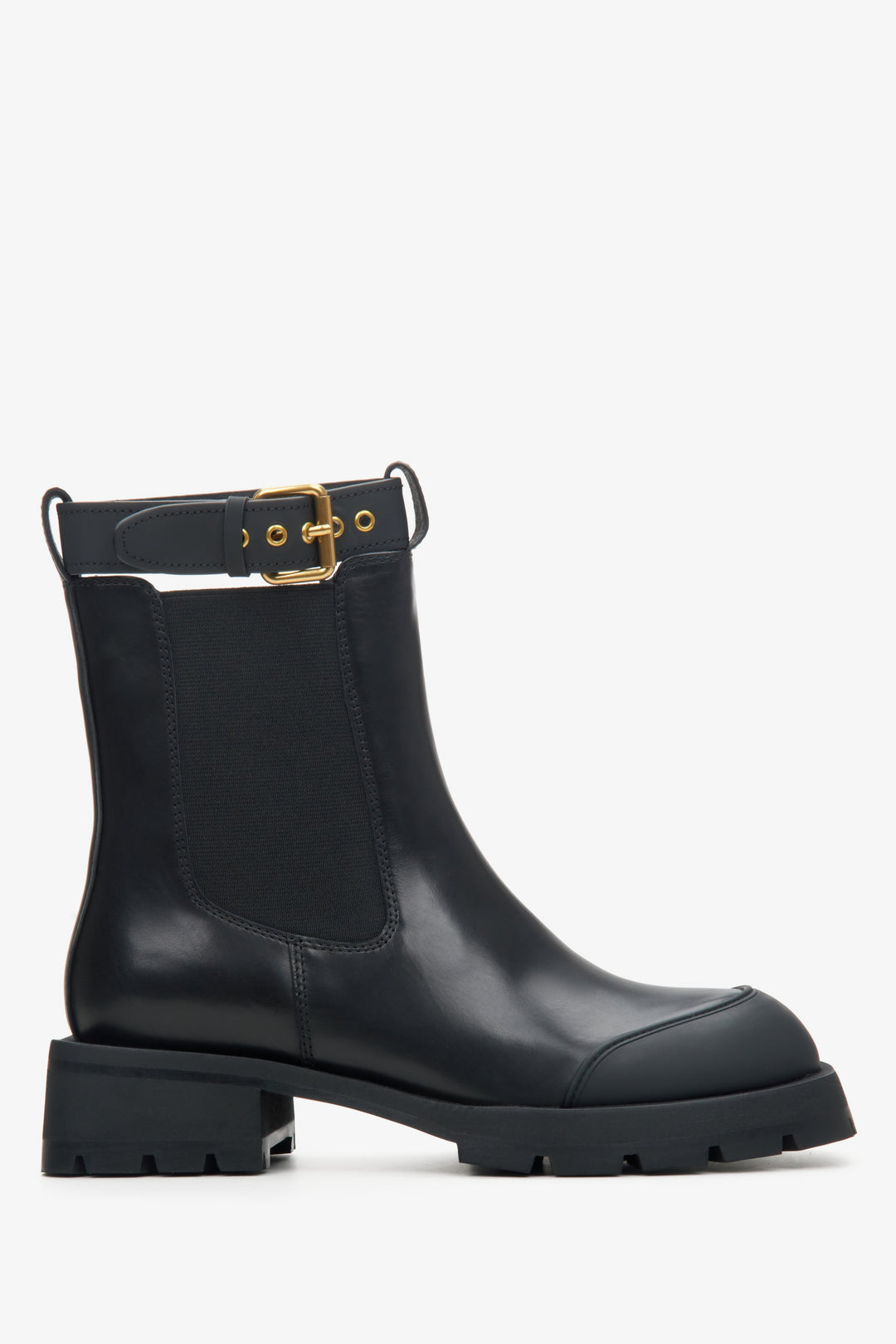 Women's Black Chelsea Boots with Decorative Strap made of Genuine Leather Estro ER00114344